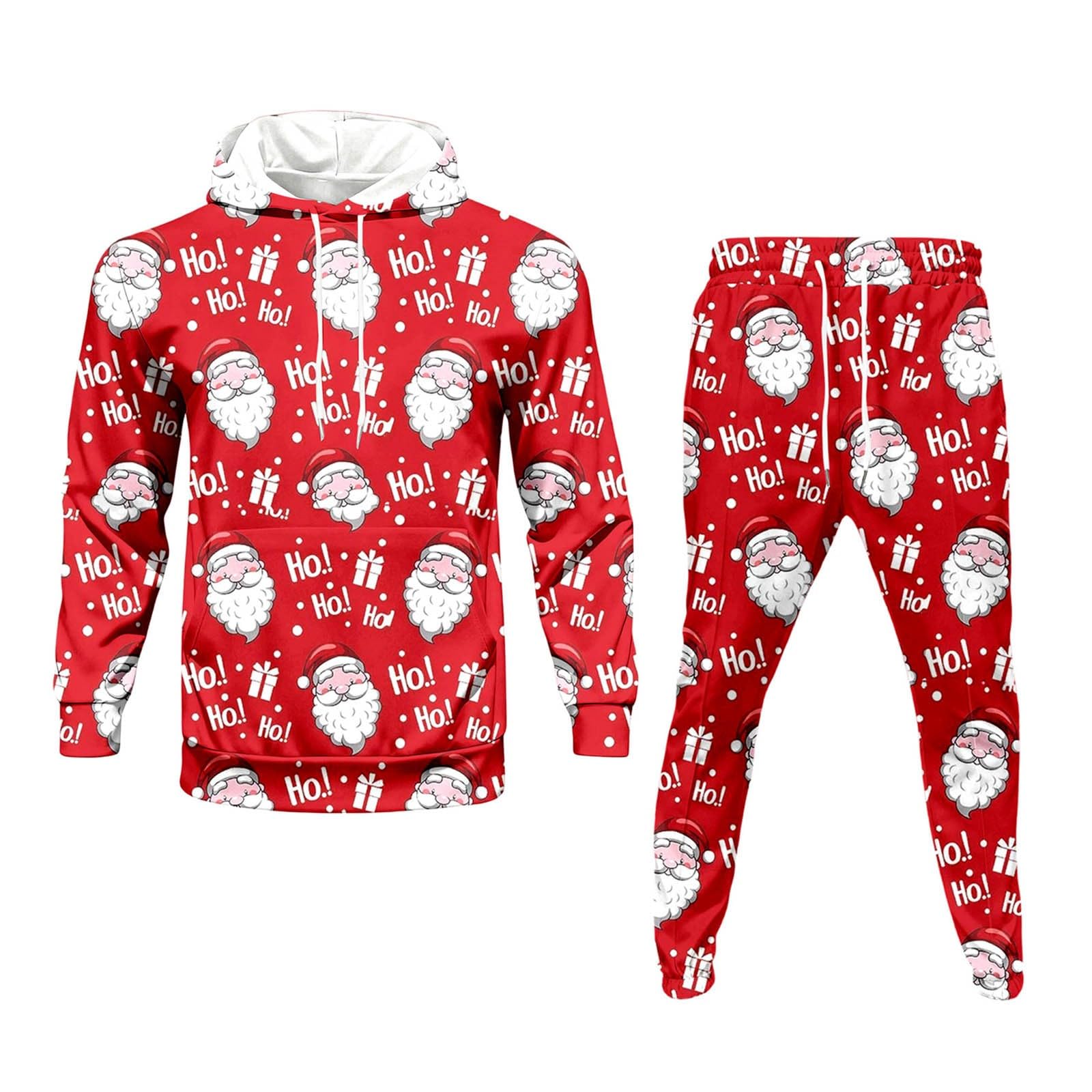 Generisch Świąteczny dres męski do joggingu, świąteczny dres treningowy, zestaw świąteczny, zabawny, świąteczny strój z kapturem i spodniami do biegania