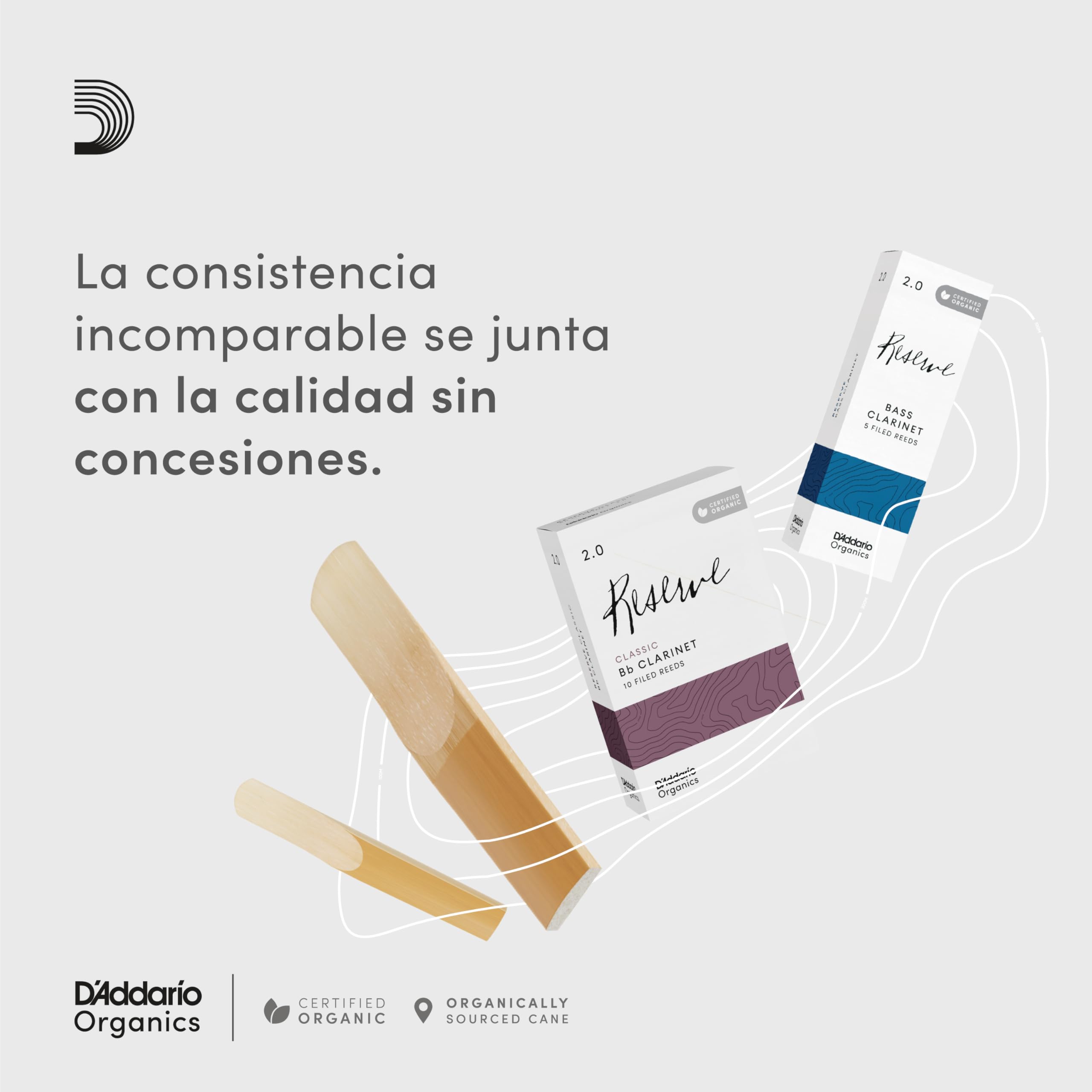D'Addario Orgánico Reserve Eb Cañas para Clarinete - Cañas Clarinete - La Primera y única Caña Ecológica - 4.5 Fuerza, 10 Paquete