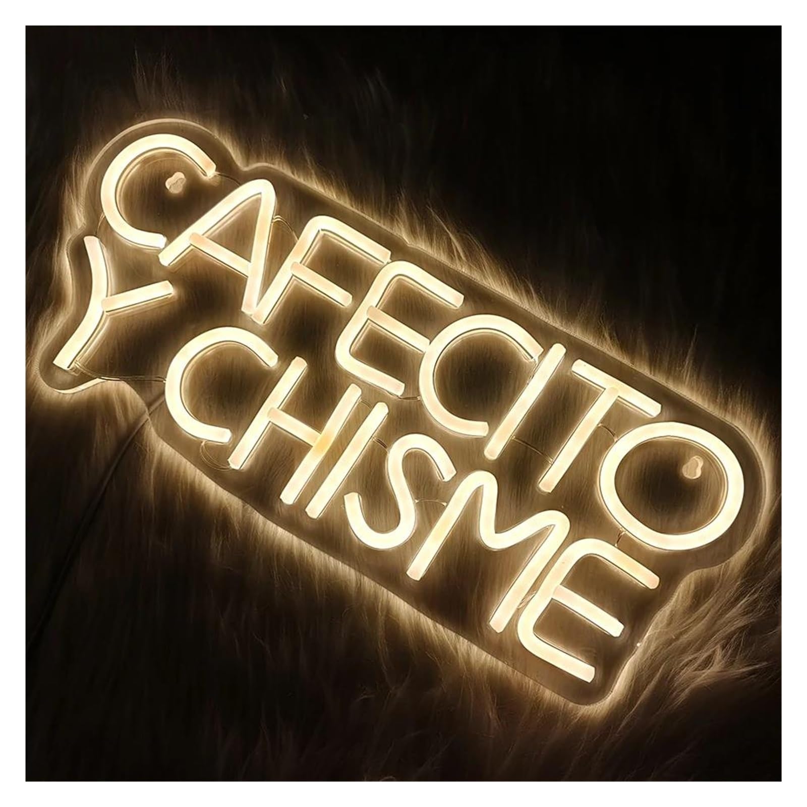 Insegna luminosa al neon Cafecito Y Chisme per insegna al per neon Luce LED bianca calda per alimentazione per USB per aziendale per caffetteria, ristorante, cucina, decorazione da parete 40 cm x 17