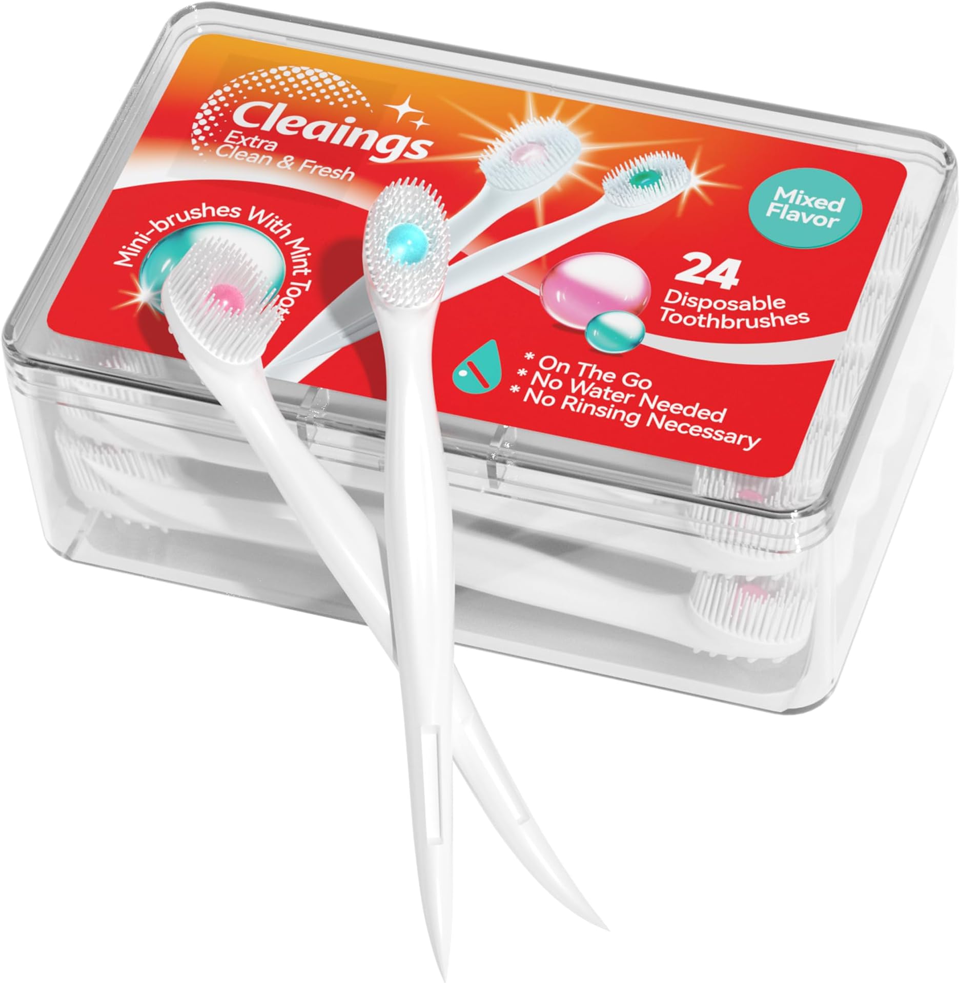 Cleaings® 24 x Mini Disposable Toothbrushes with Toothpaste and Choice for Work or Travel (Mixed Flavour (Pack of 1)
