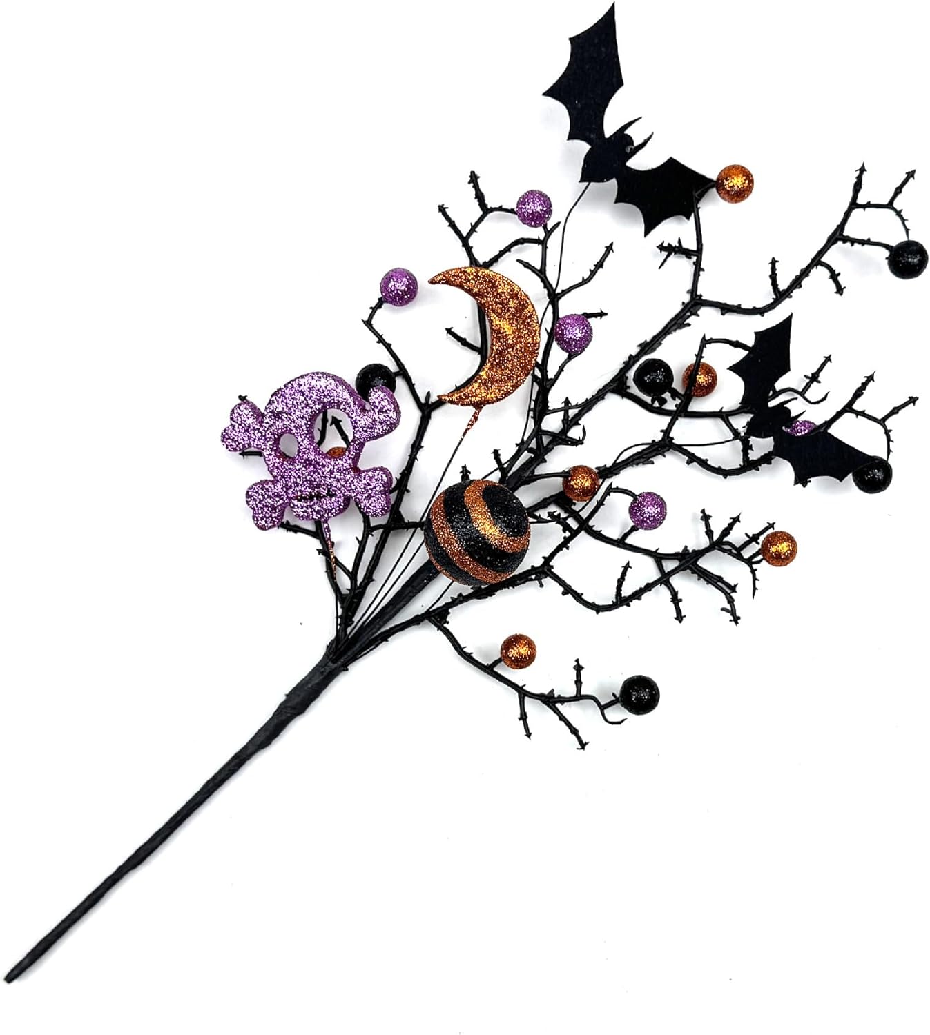 3 Pack Artificial Halloween Floral Picks Purple Orange Black Berry Stems Halloween Tree Branches with Glitter Ball for Halloween Party Flower Arrangement Centerpieces (Black) - Image 3
