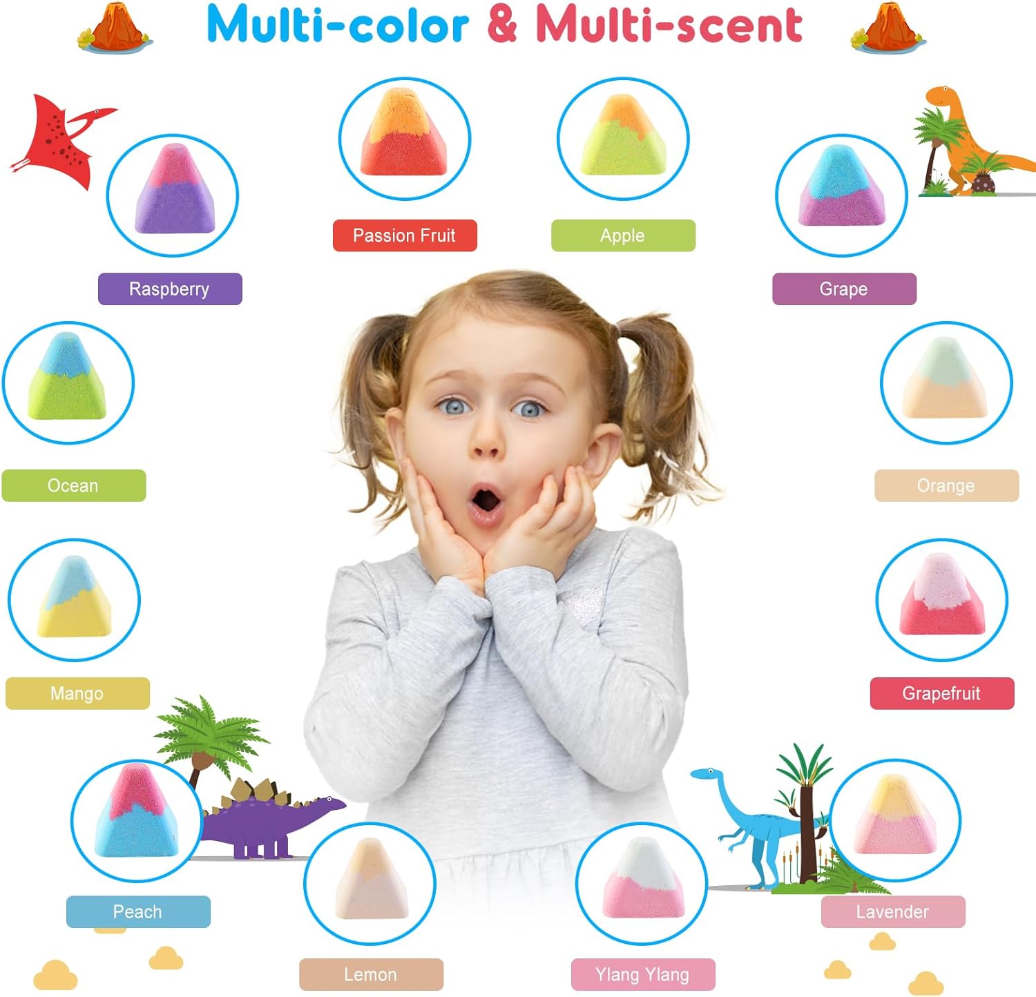 NPET 12Pcs Volcano Bath Bombs Set, Unique Macaroon Color Volcano Design Bath Bombs, 12 Different Scents Bath Bombs for Relax Skincare Favors for Kids Boys Girls