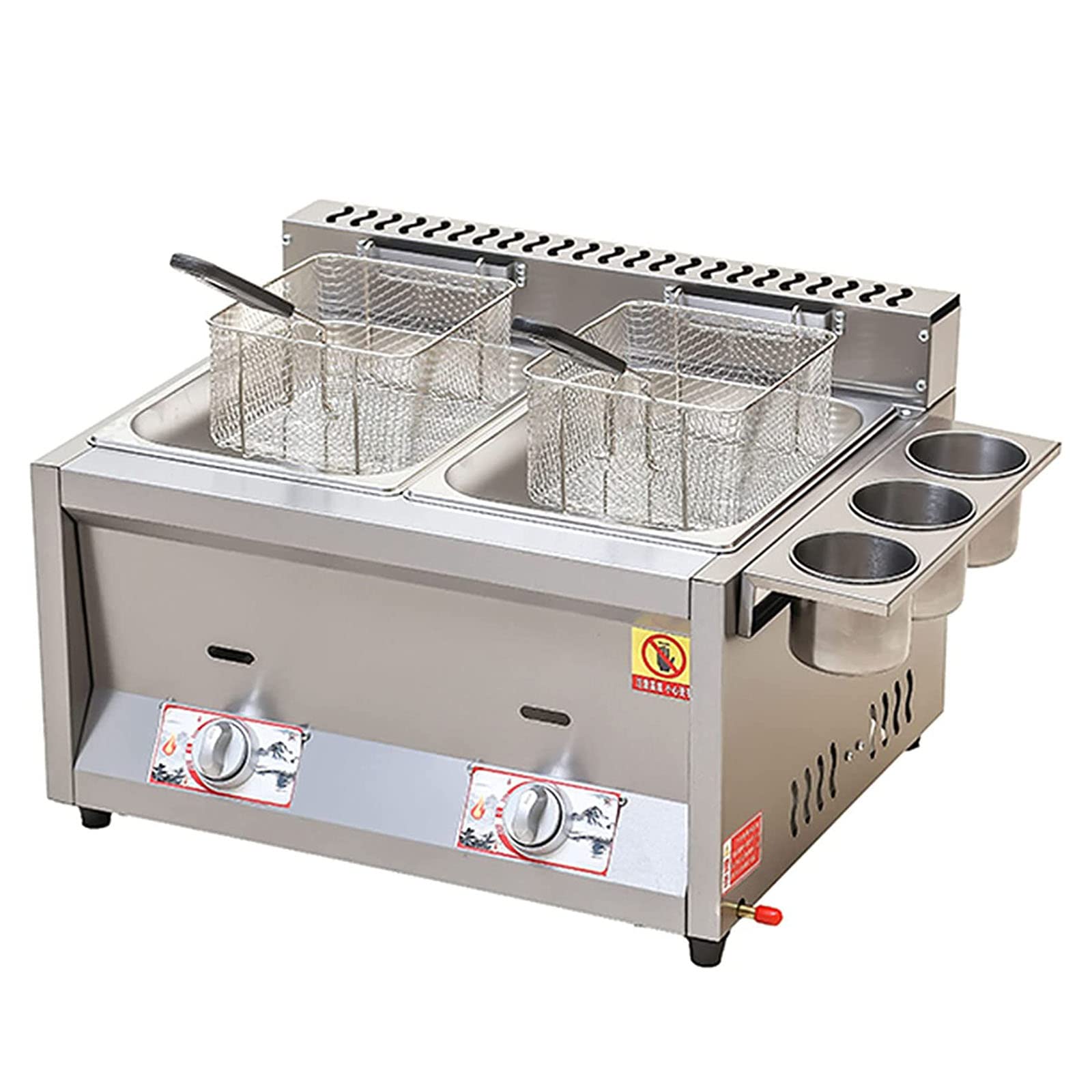 IUokLU Commercial countertop Gas fryers,Stainless Steel Fryer with Baskets and Temperature Control,Fast Heating,Energy Saving and,Easy to Clean(2 Tank 2 Basket Gas Fryer)