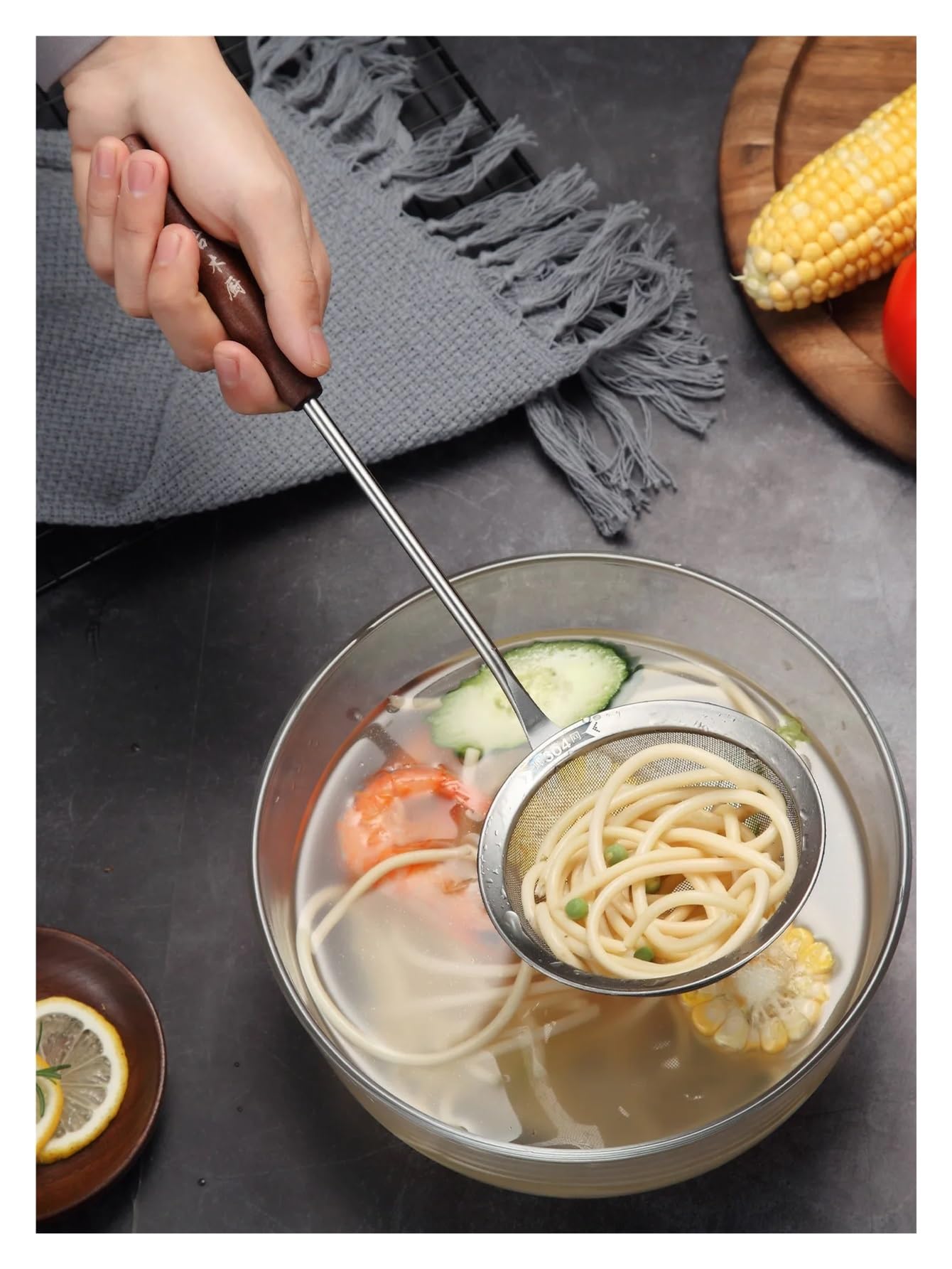 1 stücke Edelstahl Küche Sieb Haushalt Knödel Nudeln Hot Pot Löffel für Küche(L)