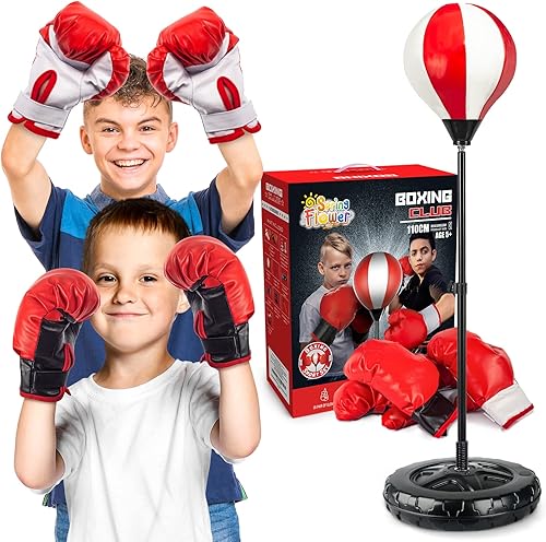 Springflower Saco de boxeo grande para niños que incluye 2 guantes de boxeo, juguetes de boxeo para niños, juegos de bolsas de boxeo con soporte