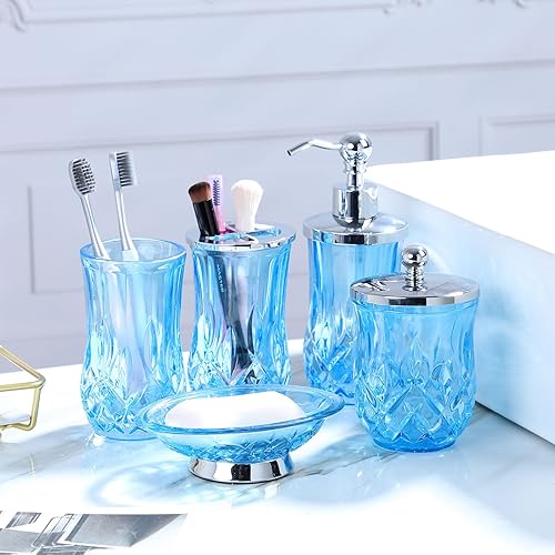 Miniatura 2 de PYZX-HOME Juego completo de accesorios de baño de vidrio, juego completo de accesorios de baño de 5 piezas, incluye dispensador de loción, jabonera,