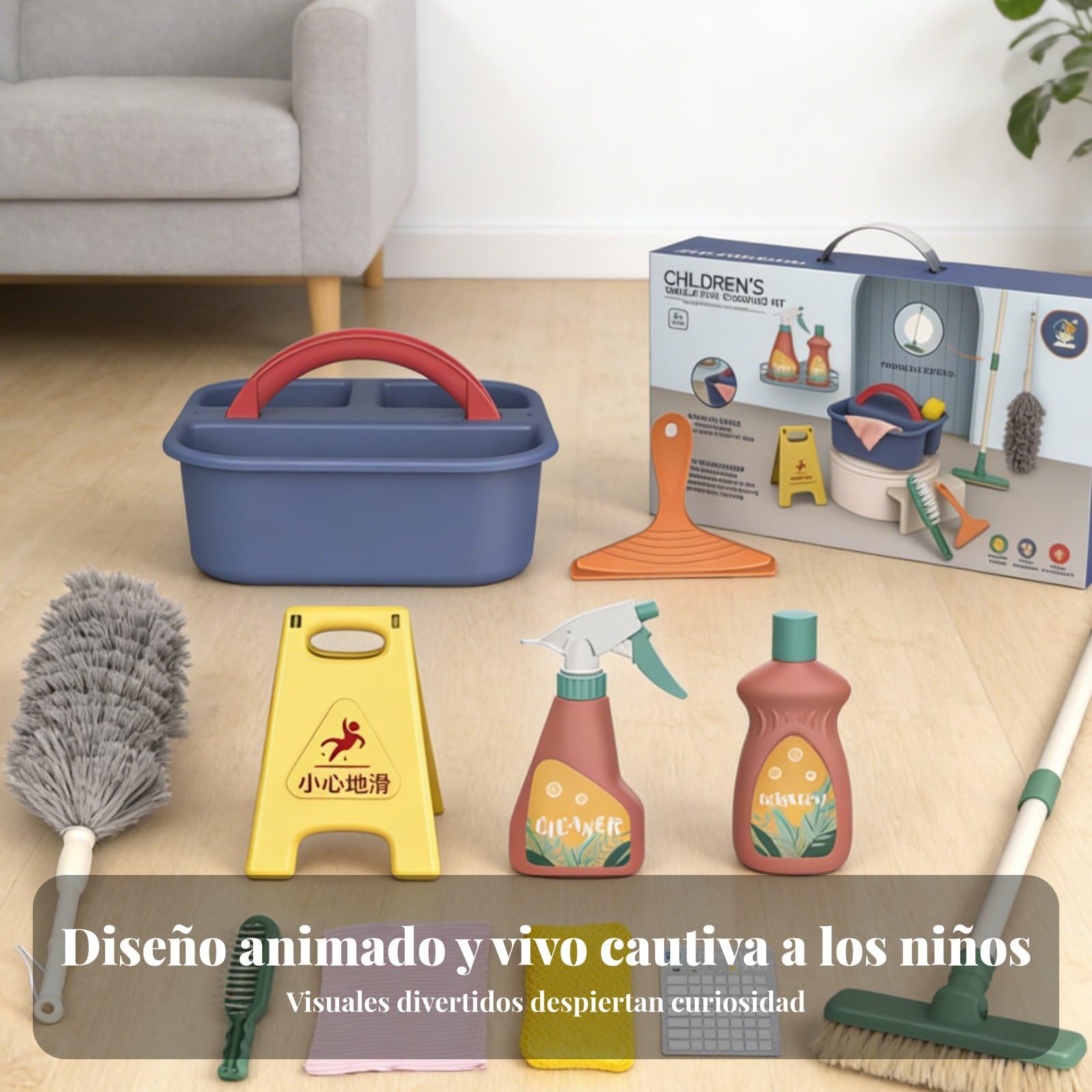 Harilla Children Cleaning Playset Juego de Limpieza Infantil Set de Juguetes de Aseo Escoba Trapeador Recogedor con Contenedor para Guardar Fomenta Hábitos de , Caja Sellada 11 Pzas