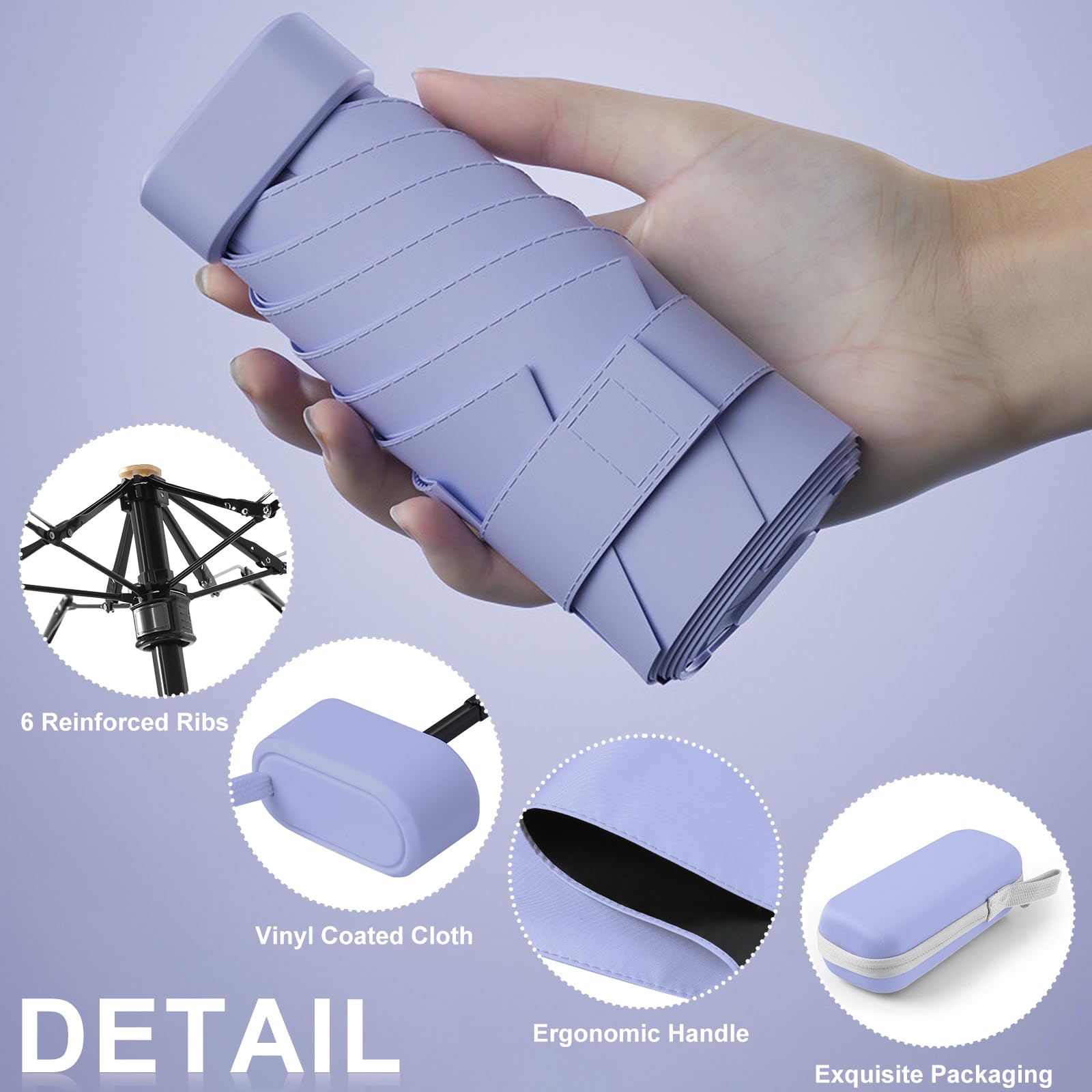Mini ombrello da viaggio compatto, doppie nervature per una maggiore stabilità, mini ombrello a 6 alette per portafoglio con custodia, piccolo ombrello compatto UV, protezione solare