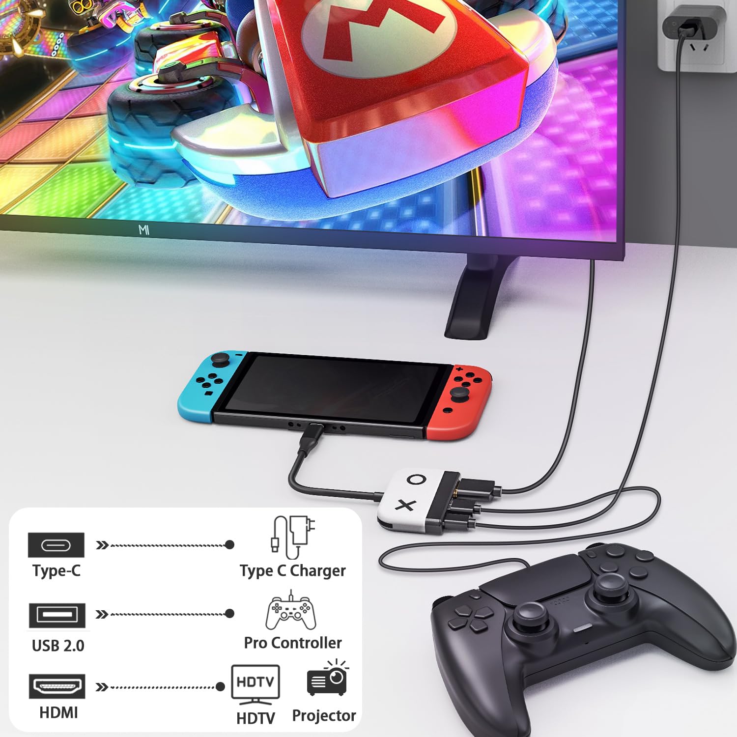 Tendak Adaptador USB C a HDMI para Switch 3 en 1 USB-C HUB con Puerto de Carga USB 3.0 PD Tipo C a 4K HDMI convertidor para Nintendo Switch/Switch OLED MacBook Pro Samsung S22 Huawei Mate 30 (Blanco)