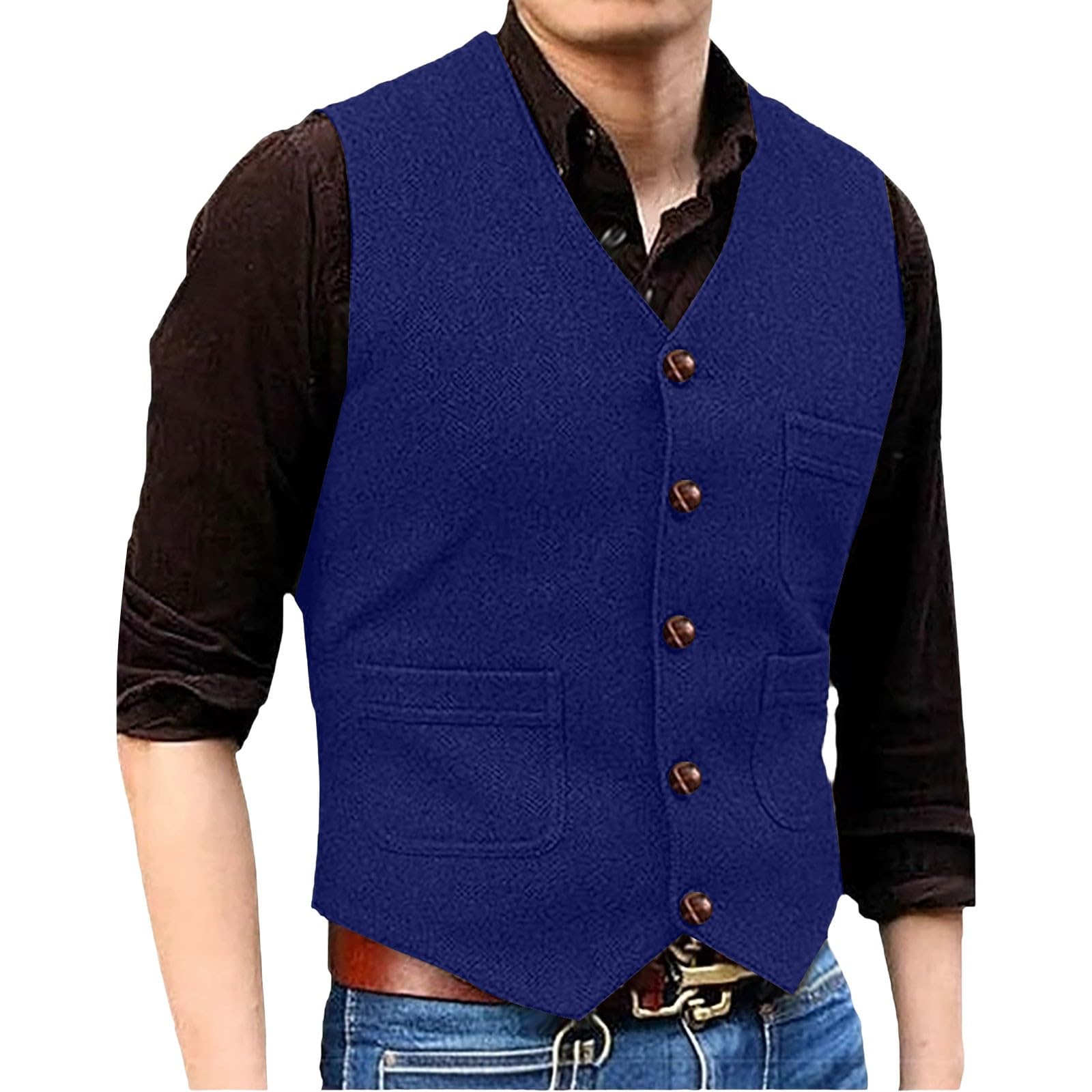 Generisch Gilet in pelle da uomo, leggero, estivo, marrone
