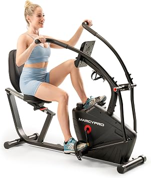 Marcy Dual Action Cross Training Recumbent Exercise Bike with Arm Exercisers, Gym Equipment for Work from Home Fitness, Black JX-7301