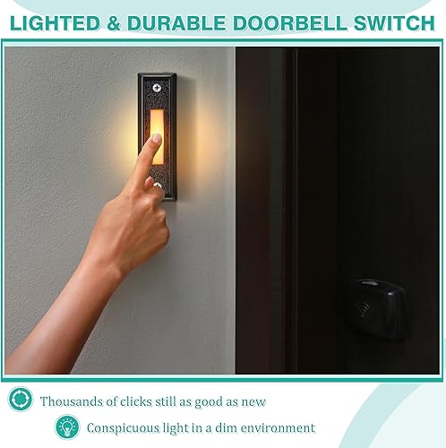 Miniatura 5 de Saillong Kit de timbre de puerta con cable, 2 botones de timbre iluminados de 16 V 10 VA con dos notas para timbre delantero, puerta trasera y