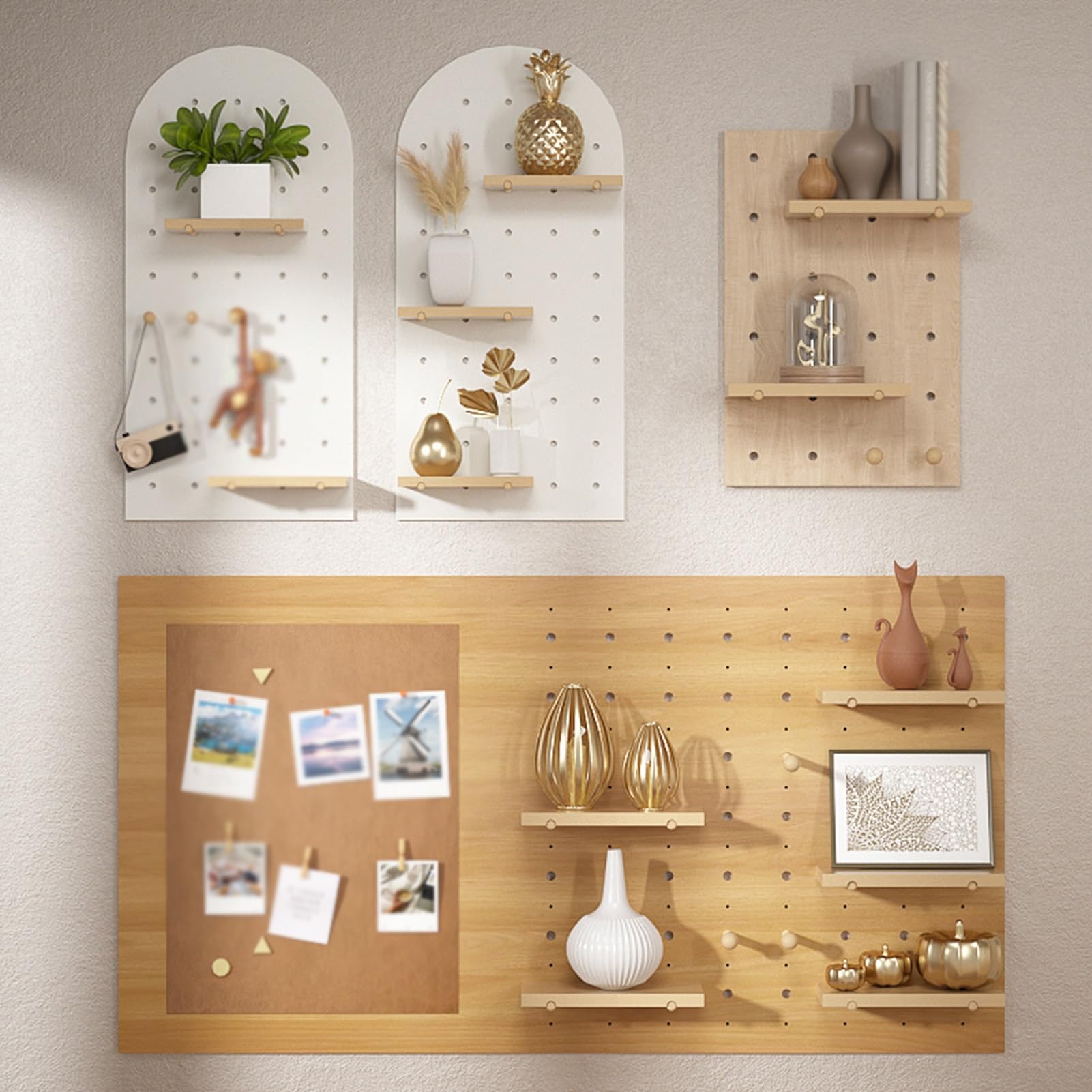 Tablica perforowana Mount Display, tablica perforowana z drewna, modułowy organizer ścienny Peg Board, panele do przechowywania i wyświetlania DIY, pudełka do przechowywania rękodzieła, rega