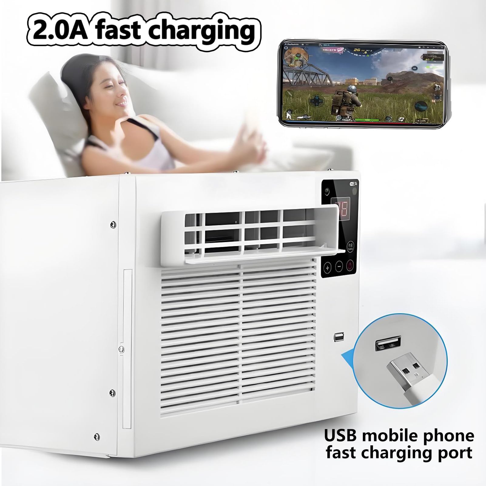 Mini Condizionatore d'Aria Portatile a Inverter 280 W Risparmio Energetico Telecomando Touch/Remoto Raffreddatore d'Aria Mobile Silenzioso con Timer 1 a 12 Oare Raffredda Fino 5-8㎡
