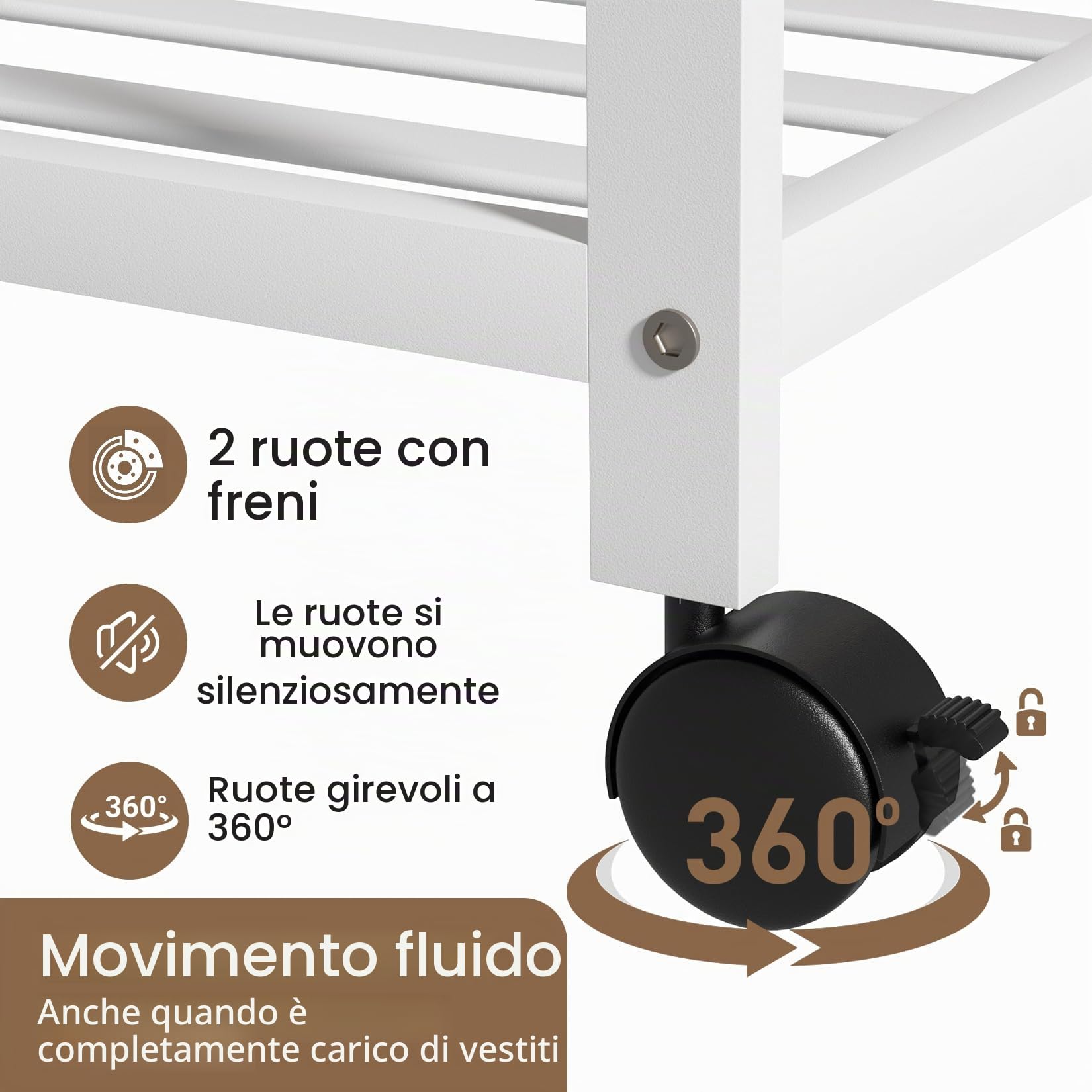 unho Bianco Appendiabiti da Terra Legno con Ruote Guardaroba Armadio Aperto