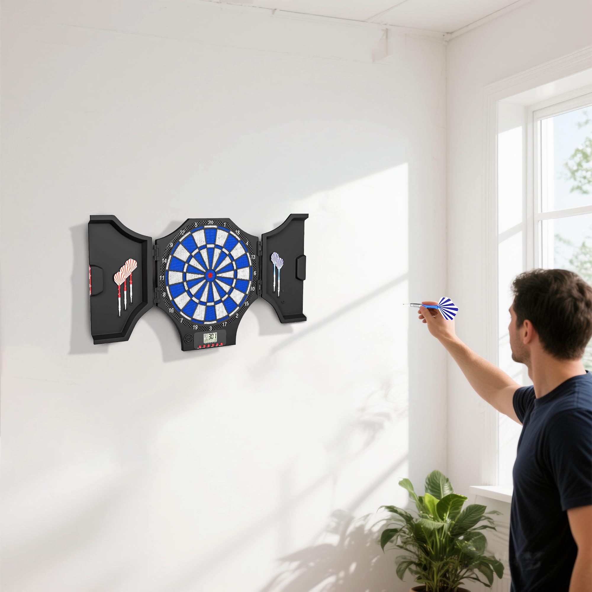 SPORTNOW Freccette Bersaglio Elettronico per 31 Giochi e 285 Programmi, Bersaglio Freccette con 6 Freccetta, 6 Punte di Ricambio e Monitor LCD, per 8 Giocatori