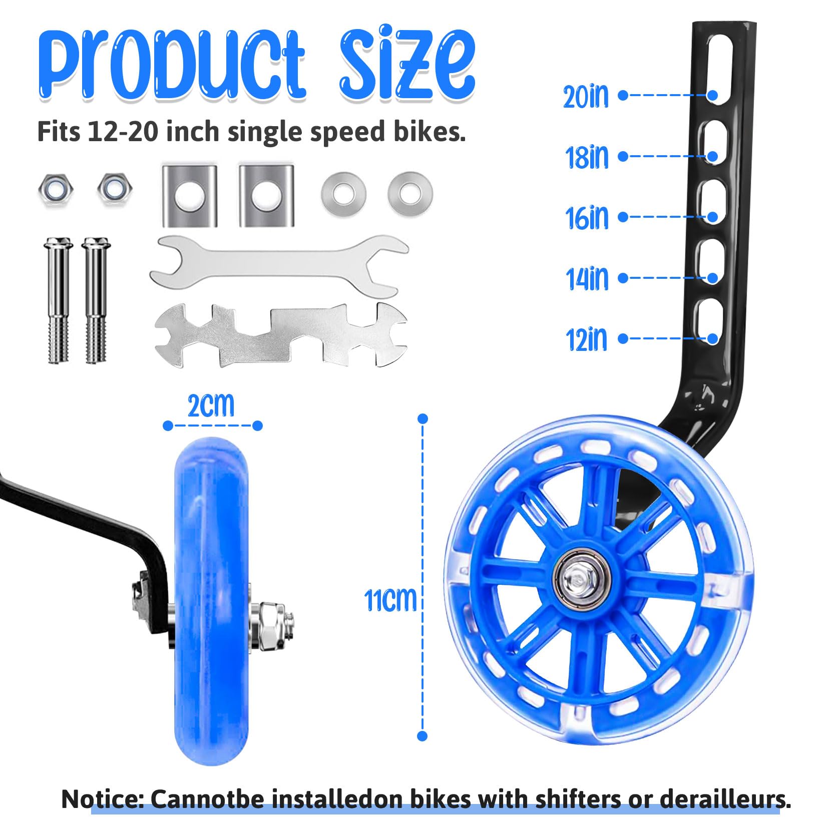 Herbst Ruedas de apoyo, Ruedas para bicicleta infantil, Ruedas de bicicleta intermitentes para niños, Ruedas de apoyo ajustables y seguras, Ruedas universales auxiliares para 12 14 16 18 20 pulgadas — view 2
