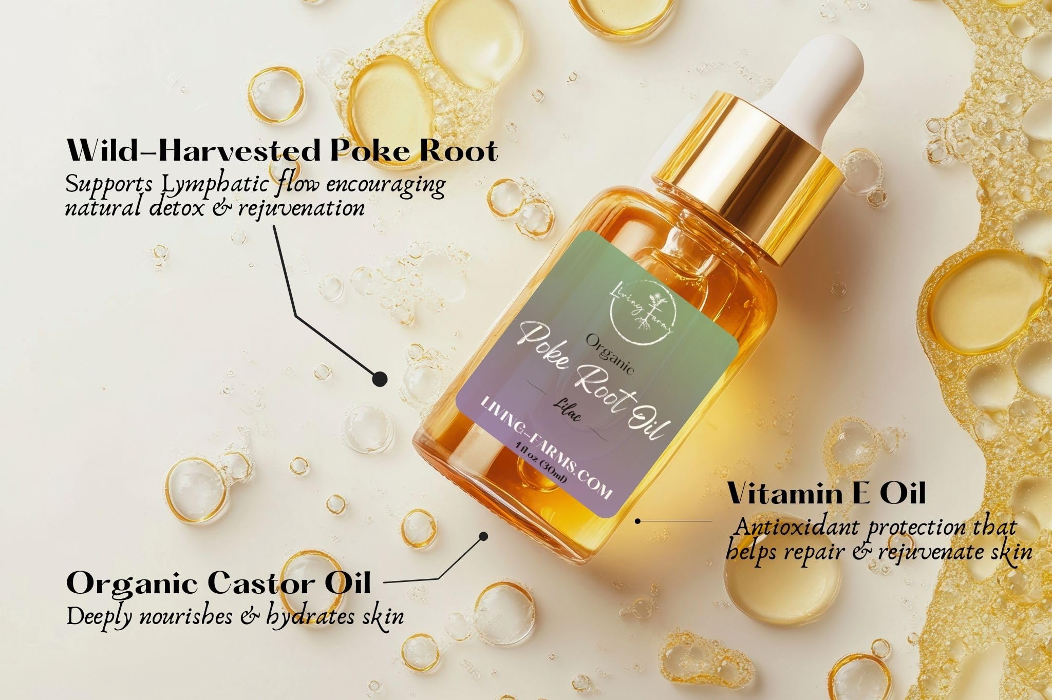 Organic Poke Root Castor Oil | Vegan Lymphatic Support | Cysts, Boils, Fibroids, Swollen Lymph Nodes, Breast & Joint | Deep Tissue Massage | Made in The USA | Enriched with Essential Oils - Lilac