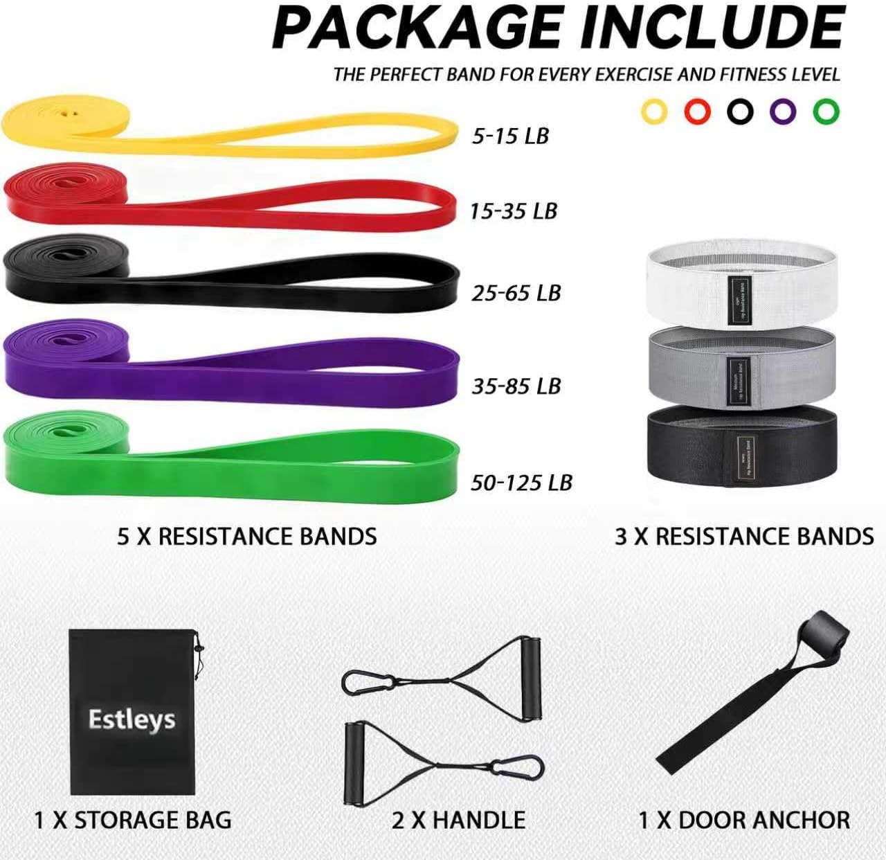 Resistance Bands, 5 Pack Pull-up Bands, Fabric Resistance Bands for Legs, Workout Bands, Exercise Bands Set for Fitness, Working Out, Body Stretching, Physical Therapy