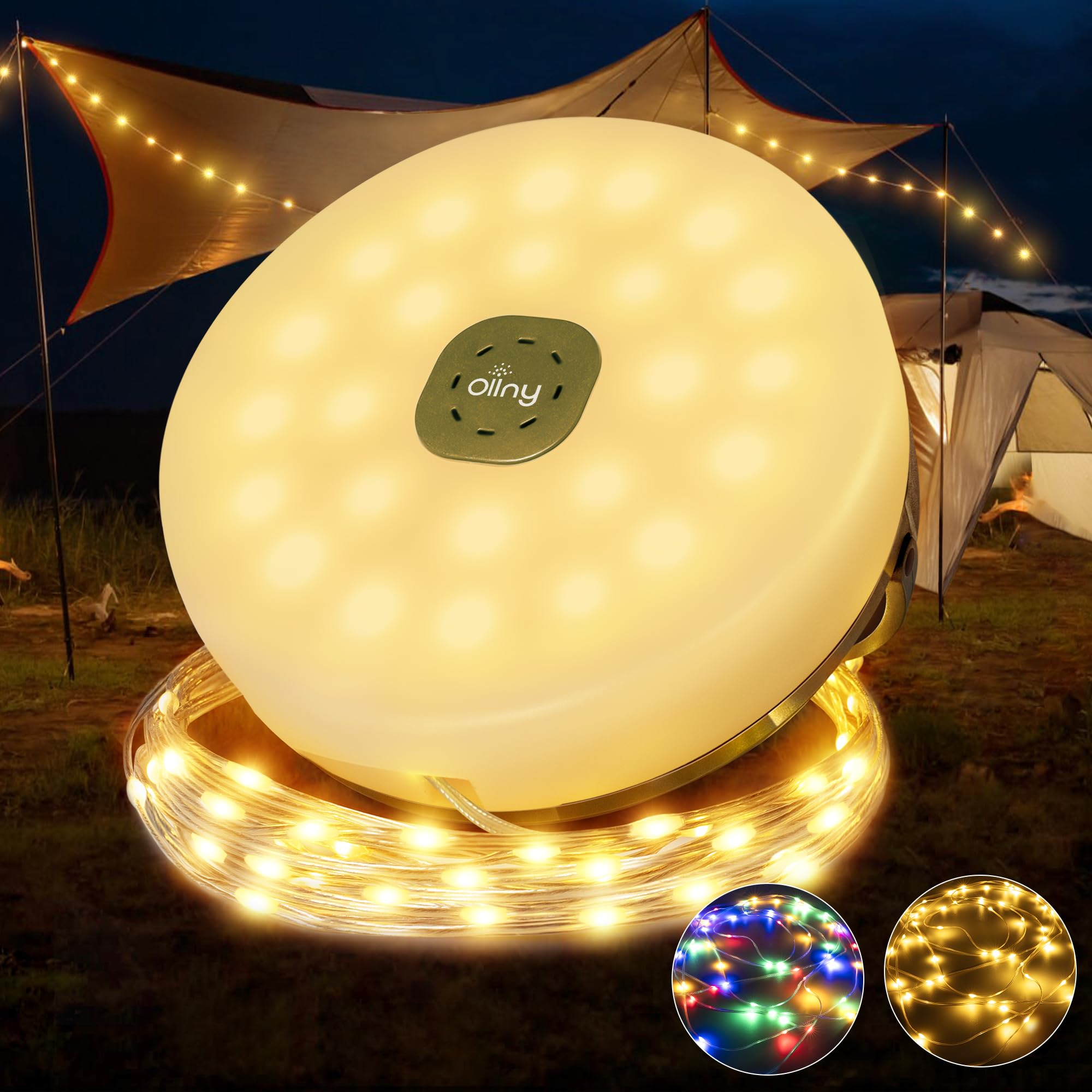Ollny Camping Lights 10M 100LED USB Rechargeable Warm White & Multicolour