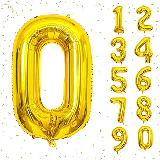 40 Inch Gold Number Balloons, Helium Mylar Foil Number Balloons for Birthday, Number 0 Balloon for Birthday Decorations fo...