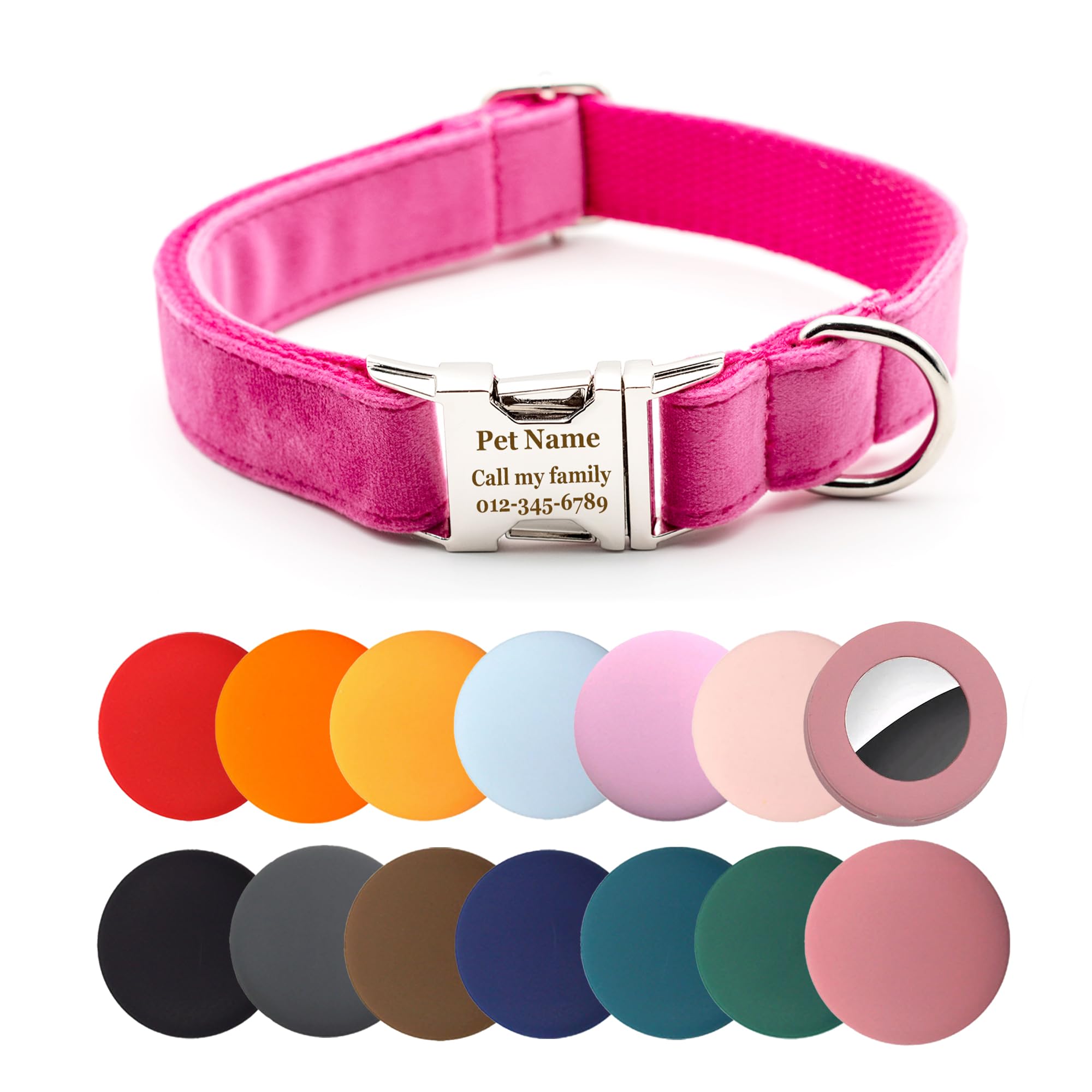 Personalized Dog Collar Thick Velvet (Pink)