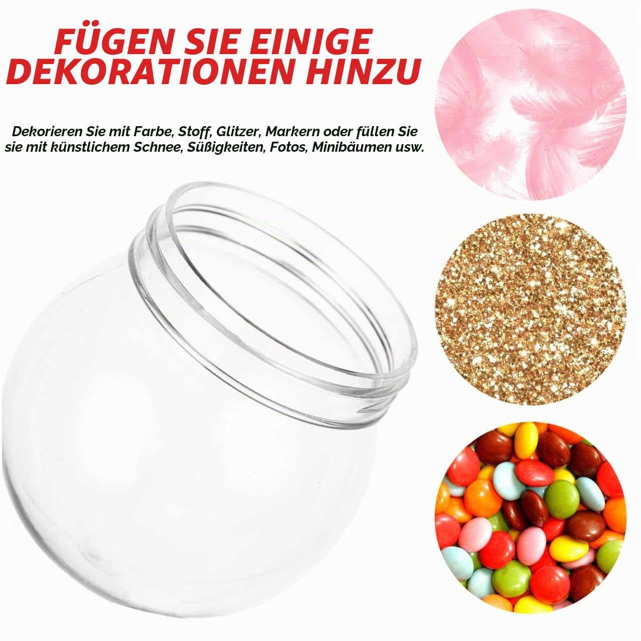 DOITOOL Schneekugeln Basteln : 20 Stück 150 ml DIY Schneekugel – 6,9 cm Transparente Kunststoff Mini Schneekugel Mit Schraubkappe – Leere Kunststoff- Für Handwerk Weihnachtsdekoration Befüllen Kinder