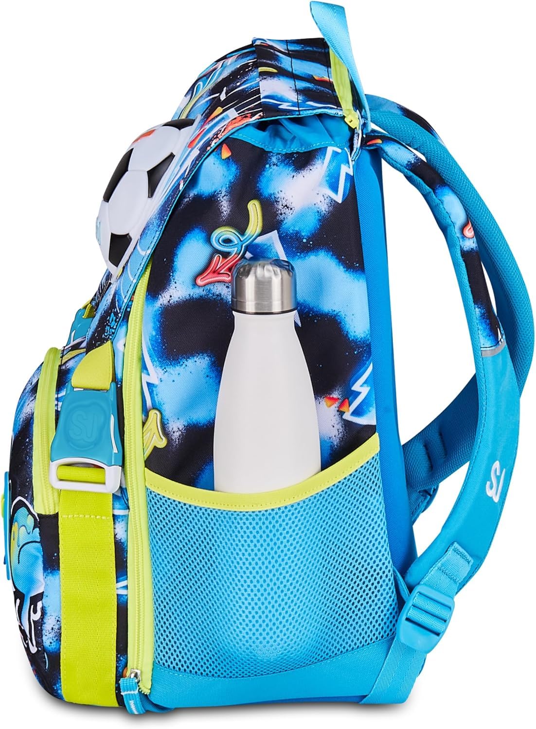 Seven. Schoolpack Zaino Scuola SJ Gang GLOWGAME Calcio Pallone Led Estensibile + Astuccio Completo 3 Zip + Portachiavi Omaggio