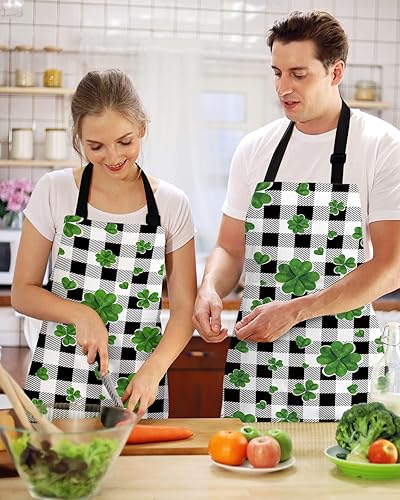 Miniatura 2 de Delantal de cocina para el día de San Patricio diseño irlandés con hojas de trébol ajustable impermeable para mujeres y hombres Luckychm1105
