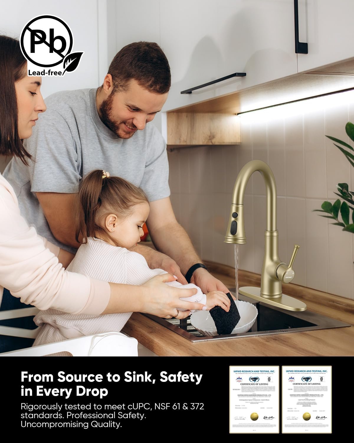 WEWE Vintage Kitchen Faucet with Pull Down Sprayer, Stainless Steel 1 or 3 Hole High Arc Single Handle Antique Sink Faucet for Classic Modern Ktichen, Gold Bar & Prep Sinks - Image 3