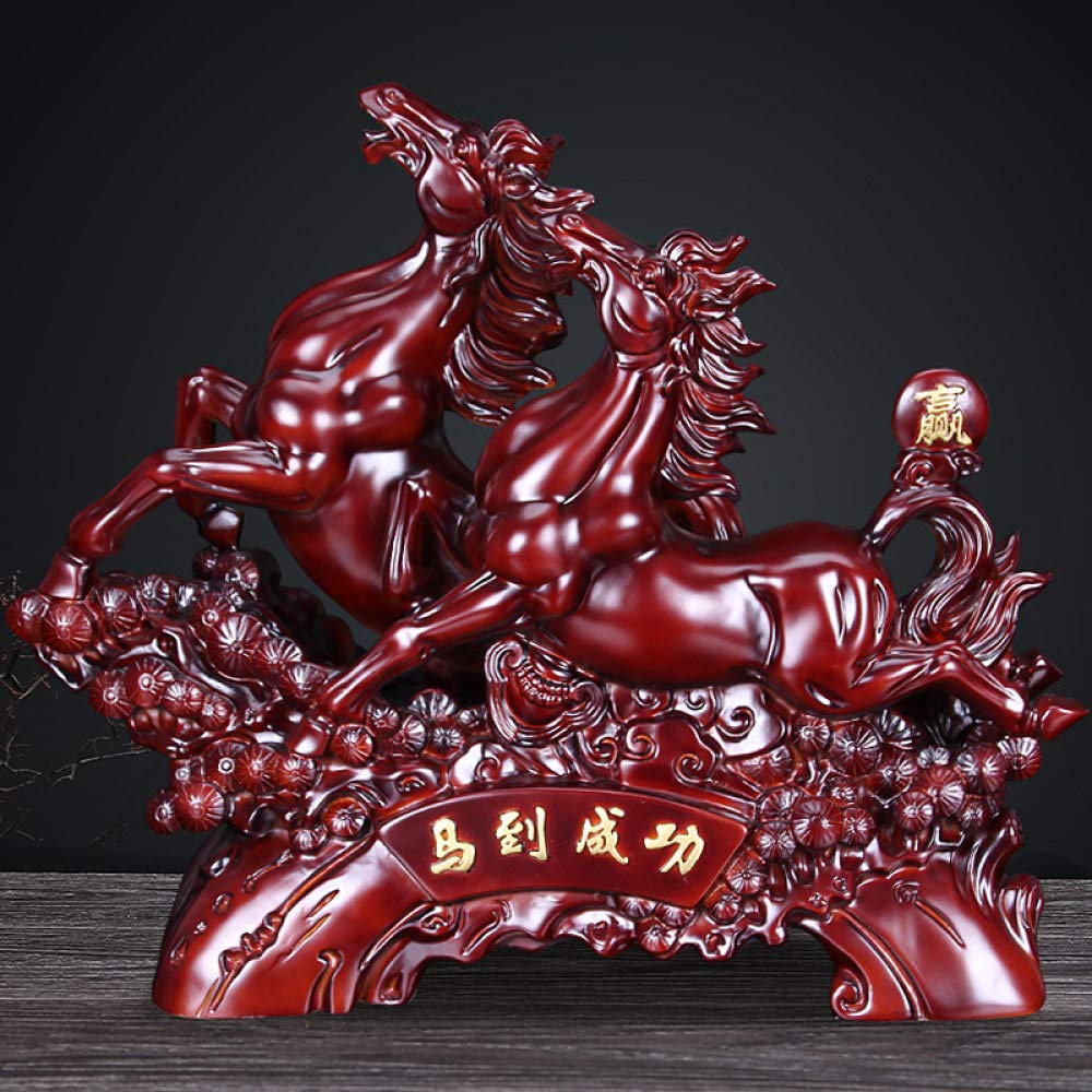 Statue double cheval rouge pour étagère de salon et décoration de bureau tendance