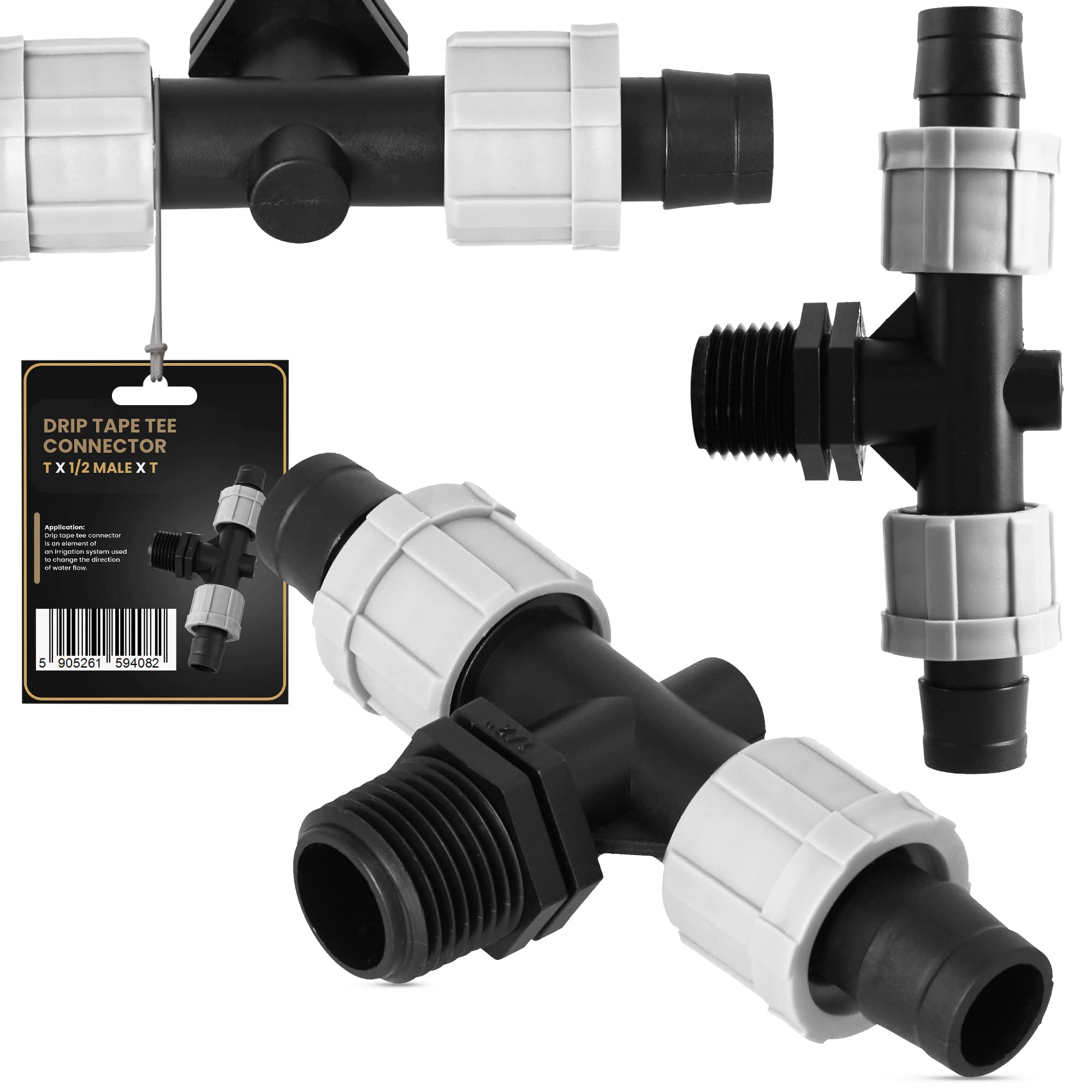 T-stuk 16 x 16 mm druppelband druppelslang koppeling irrigatie T-connector irrigatieleidingsaansluiting sprinklersystemen slangconnector parelslang V-verdeler irrigatie-accessoires tuin