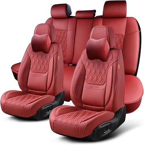 Juego completo de fundas de asiento de automóvil, fundas de cuero transpirable para asientos delanteros y traseros y reposacabezas, funda universal