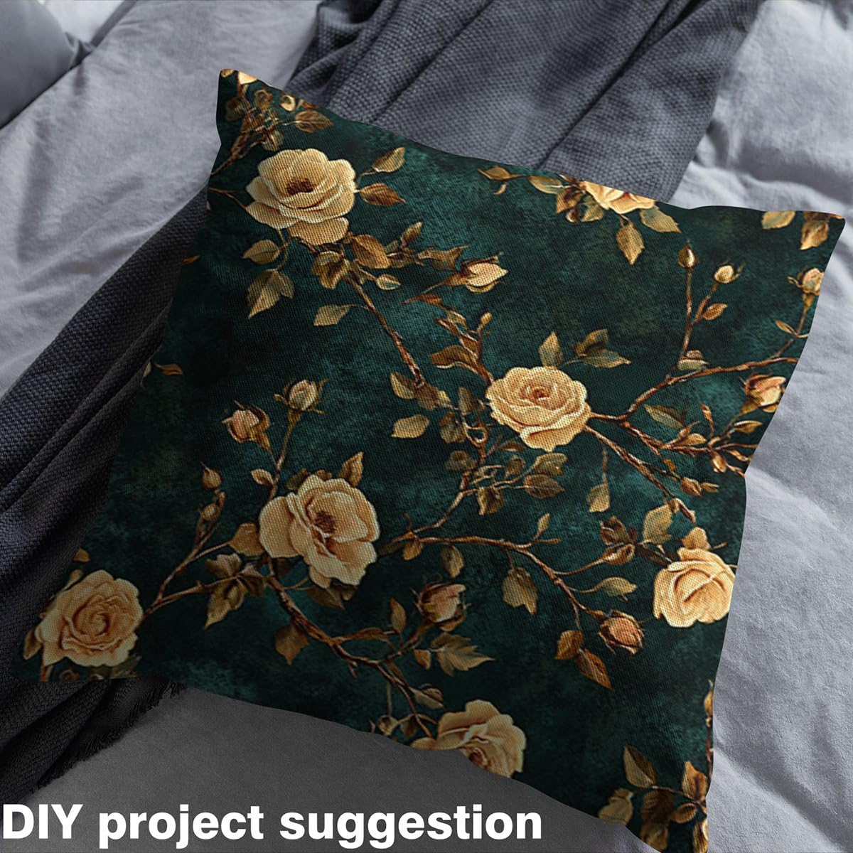 Erosebridal Gold Rose Flannel Fabric by The Yard Soft Leaves Fabric Farmhouse Bud Branches Upholstery Fabric Petals Botanical Natural DIY Art Not Stretchy Decor, 10 Yards