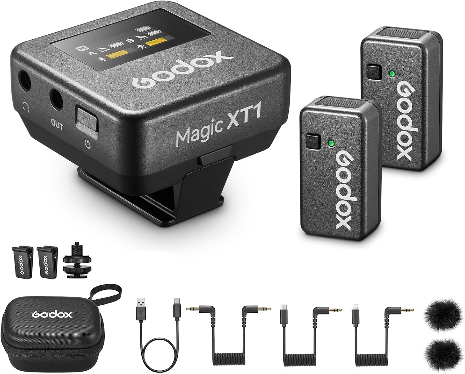 GODOX Magic XT1 Lightning, Wireless Lavalier Microphone, 2.4G Wireless 200m(656ft) Range, 10-Level Volumue,16h Working Time, Touchscreen Noise Cancellation Receiver,for Camera/Android/iPhone 15/PC