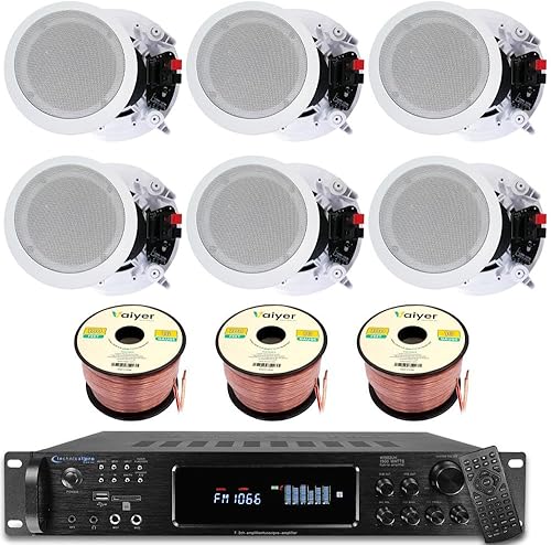 Kit de sistema de sonido de cine en casa, amplificador Bluetooth de 7.2 canales de 1500 vatios con 6 unidades de altavoces de techo enmarcados de 8