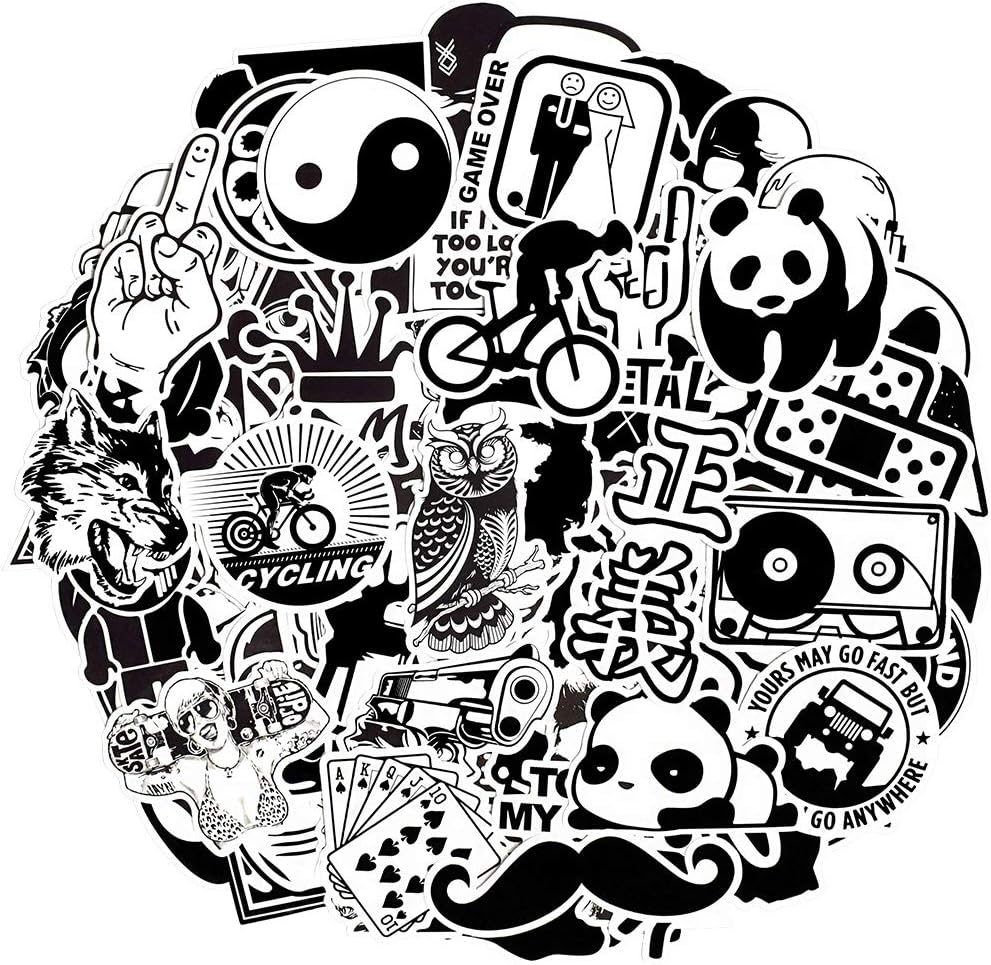 QTL Waterproof Vinyl Stickers Bomb Laptop Water Bottle Car Decals (100 Pcs Black and White Style)