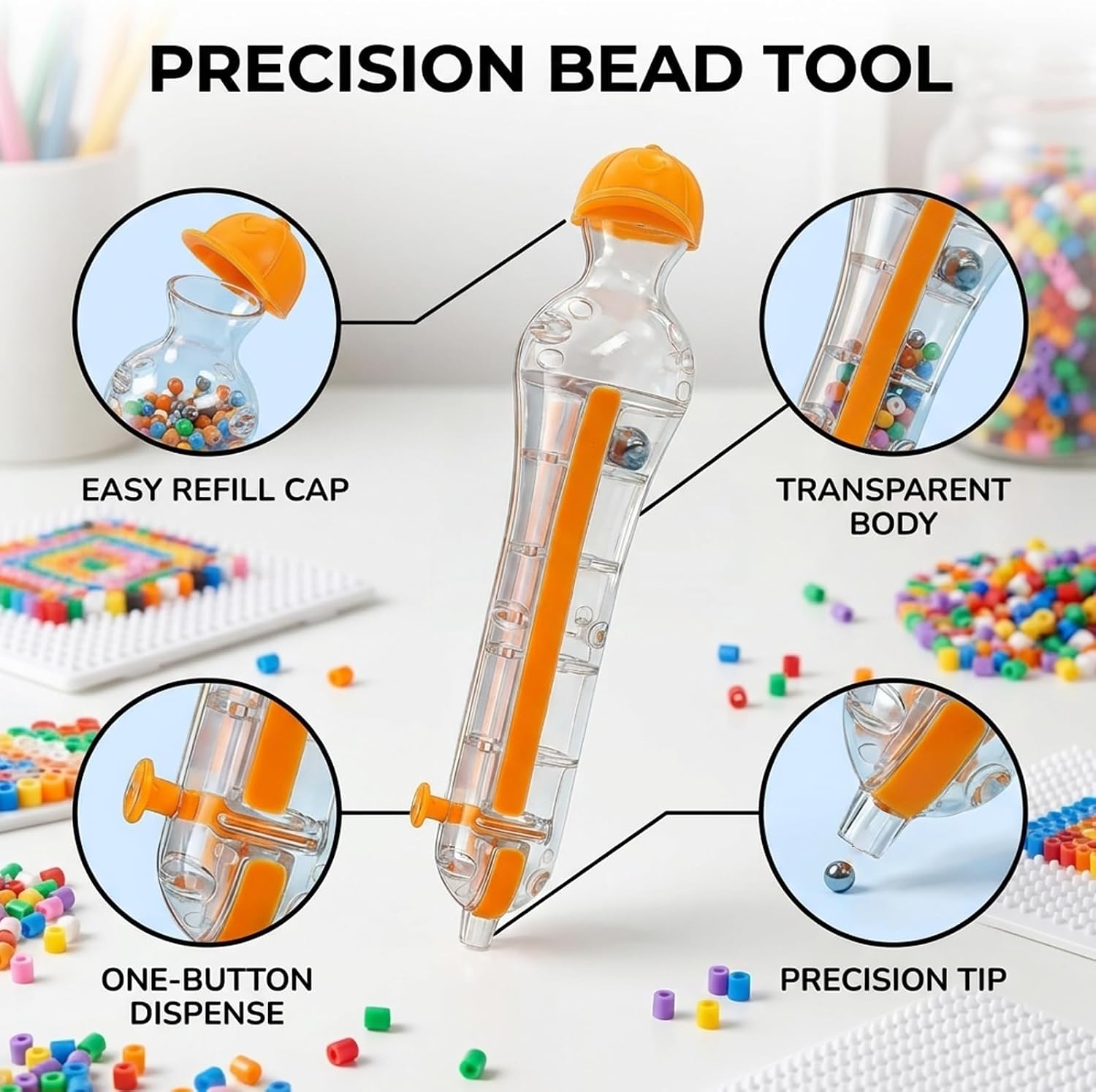 3Pcs Fuse Bead Pen Set, 2.6mm Fuse Beads, One-Touch 2.6 Mm Fuse Bead Pen and a White Bean Board for Melty Beads, Art Projects and DIY Decor