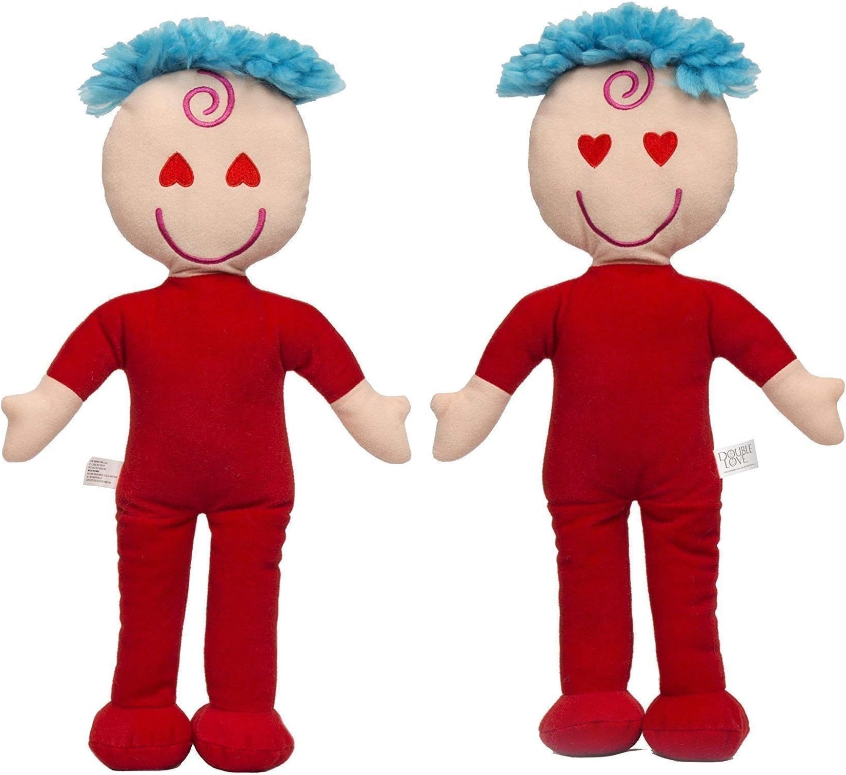 Awake Asleep Dolls Soft Plush Baby Rag Doll Red Hearts 1 Doll 2 Faces 15"