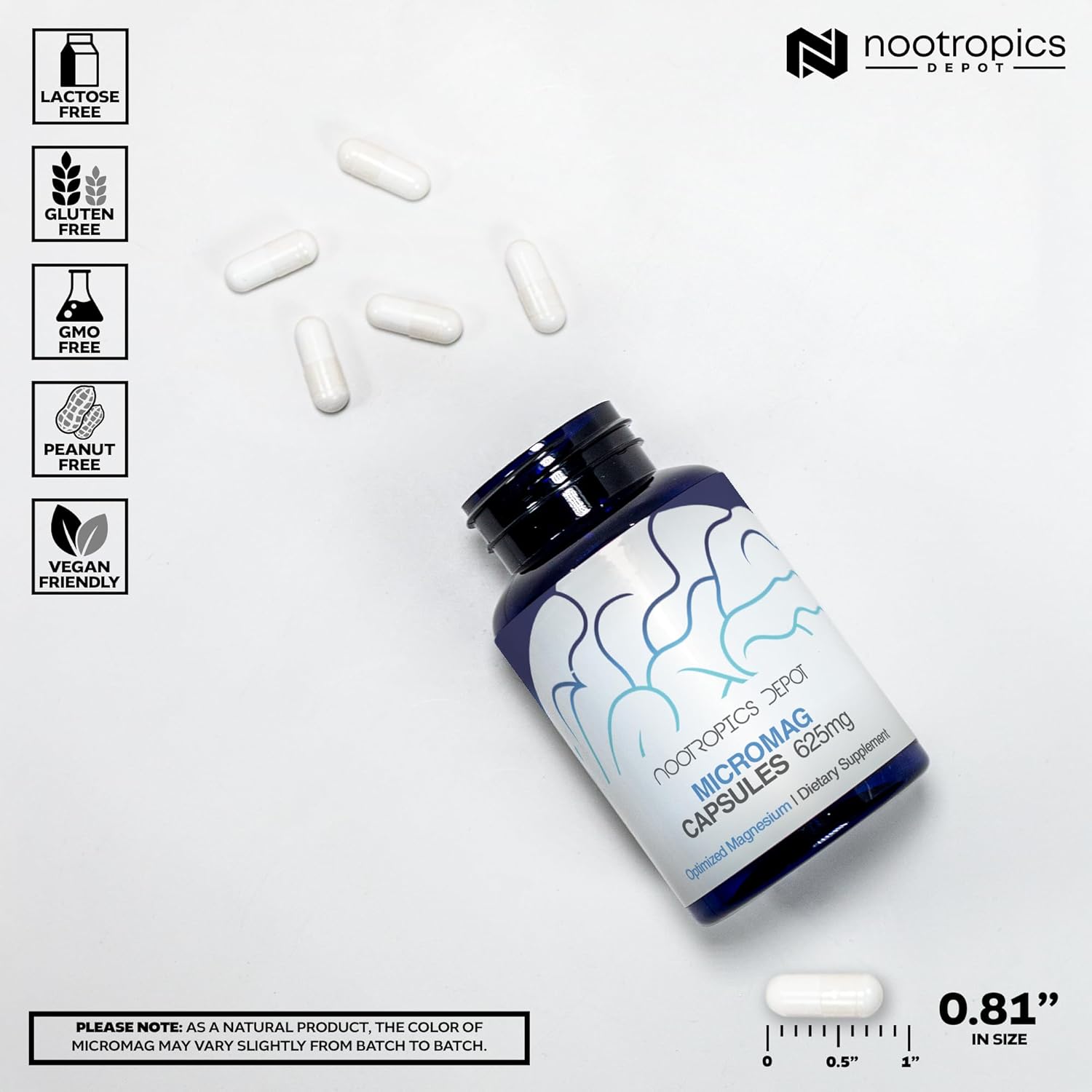 Nootropics Depot MicroMag Magnesium Capsules | 625mg | 90 Count | Contains 200mg of Elemental Magnesium
