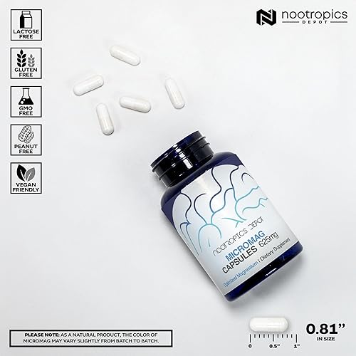 Miniatura 3 de Nootropics Depot MicroMag - Cápsulas de magnesio  625 mg  30 unidades  Contiene 200 mg de magnesio elemental