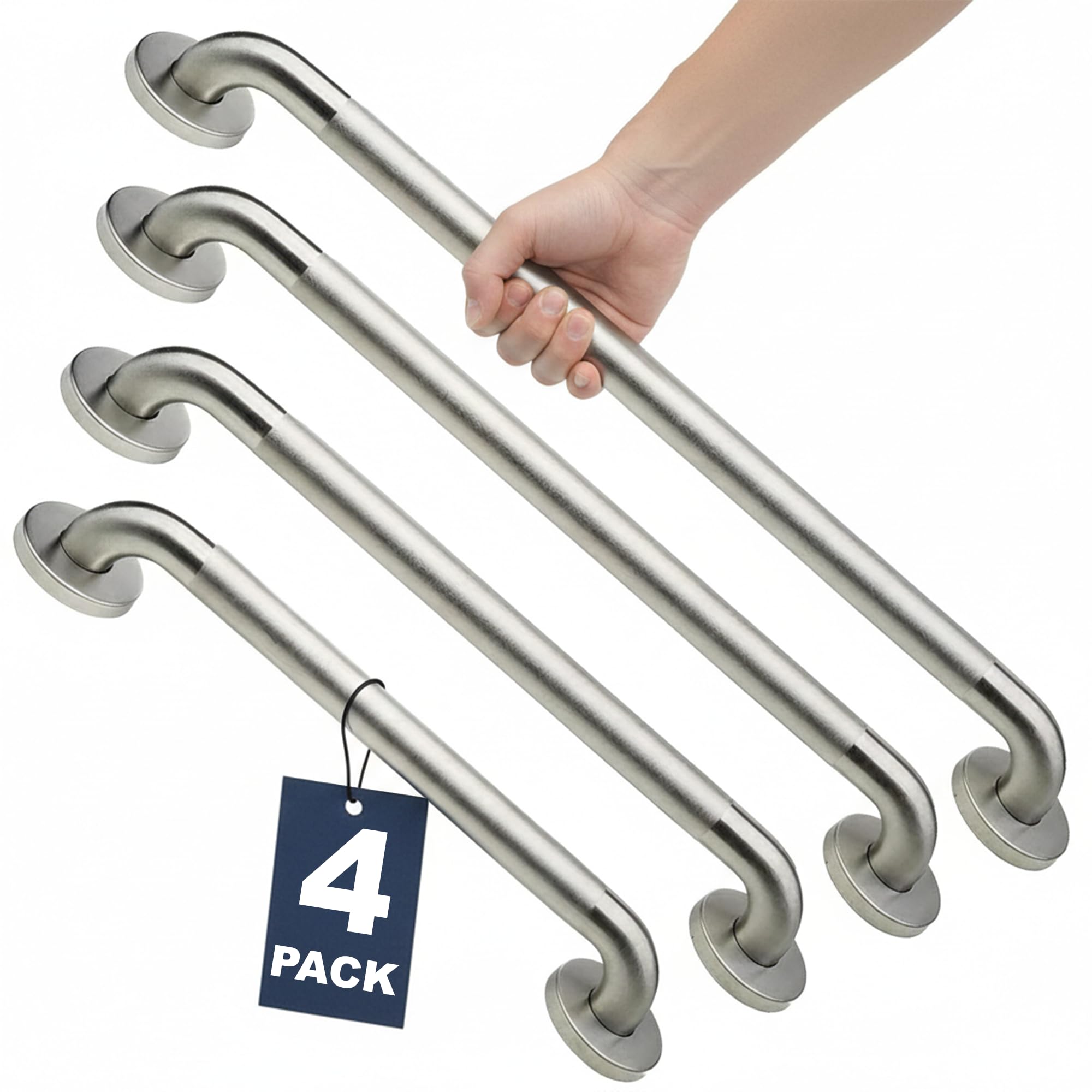 Barras de agarre para ducha, paquete de seguridad de barra de agarre de arranque, 1.25 pulgadas de diámetro, 16 pulgadas, 18 pulgadas, 24 pulgadas, 32 pulgadas de longitud, paquete de 4 (acero