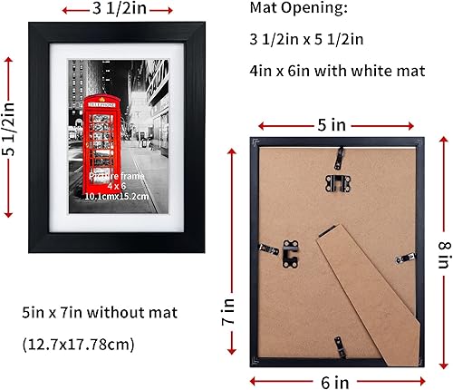 Miniatura 5 de Lavezee Juego de 6 portarretratos negros de 5 x 7 pulgadas, varios marcos mate para mostrar fotos de 4 x 6 con paspartú o 5 x 7 sin paspartú para