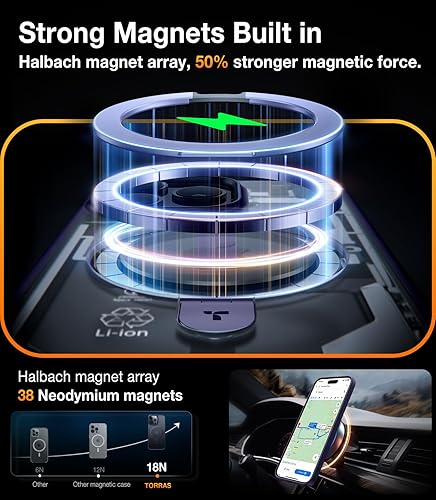 Vista 85 de TORRAS Funda Ostand ultra magnética para iPhone 15 Pro [compatible con MagSafe] [soporte resistente y soporte de anillo] grado mil, a prueba