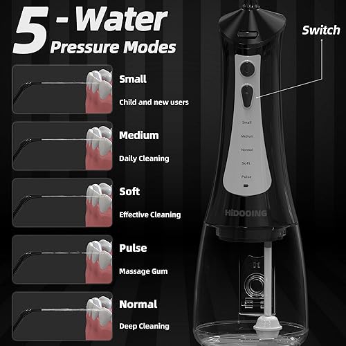 Miniatura 2 de Irrigador dental inalámbrico, portátil, limpiador de dientes inalámbrico, 10.1 fl oz, 5 modos, IPX7 impermeable con 4 puntas de hilo dental,