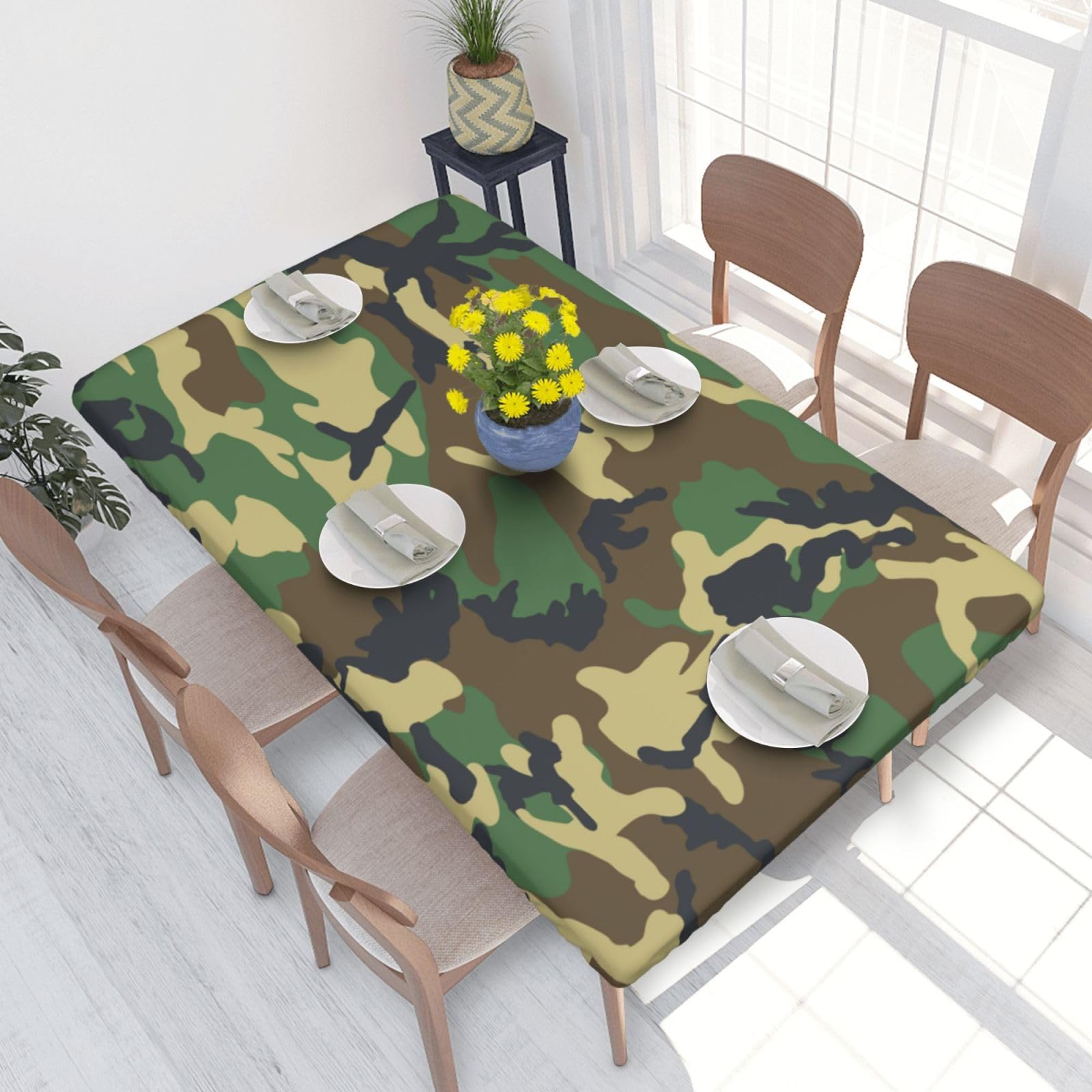 BNVSADC Green Military Camouflage Printed 4FT Tablecloth 122x76 CM Polyester Kitchen Water Resistant Table Cloth Dining Table Decoration Table Covers