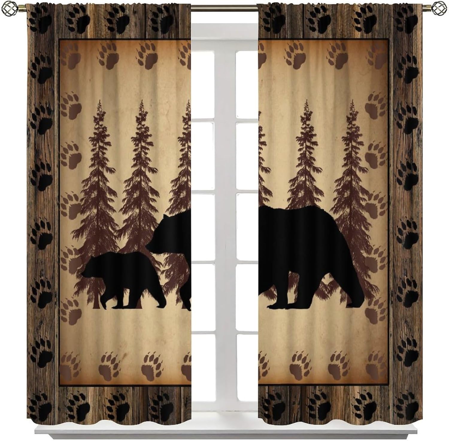Rustic Cabin Curtains, Vintage Country Farmhouse Antique Bear Moose Forest Wood Hunting Camping Window Treatments for Bedroom Living Room Kitchen Drapes, 42x45 Inch