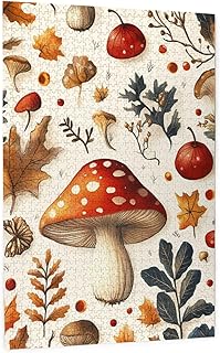Autumn Toadstool Mushroom&Fall Leaf Puzzle for Adult 1000piece Red Polka Dot Mushroom Oak Leaf Berries Watercolor Jigsaw Fall Decor Halloween Stress Relief Gift to Close Friends&Loved Ones