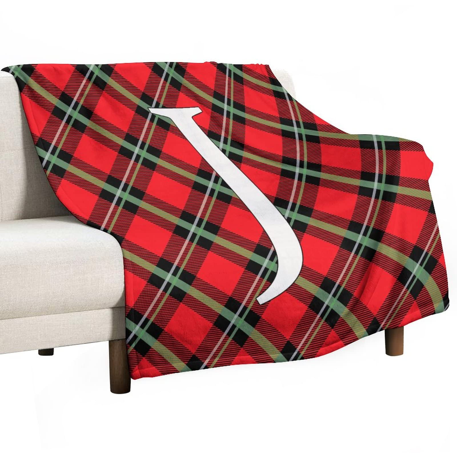 Couverture douce en flanelle haut de gamme motif lettre J initiale Noël