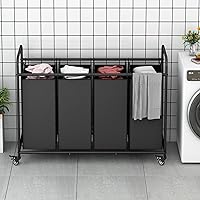 Vista 2 de Clasificador de ropa sucia de 4 secciones con ruedas enrollables resistentes y bloqueables, bolsas extraíbles, separador de cestas